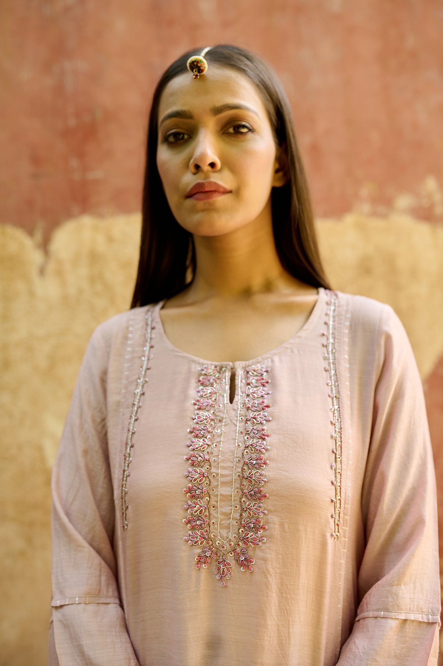 Light Mauve Cotton Silk Zardozi Kurta Set