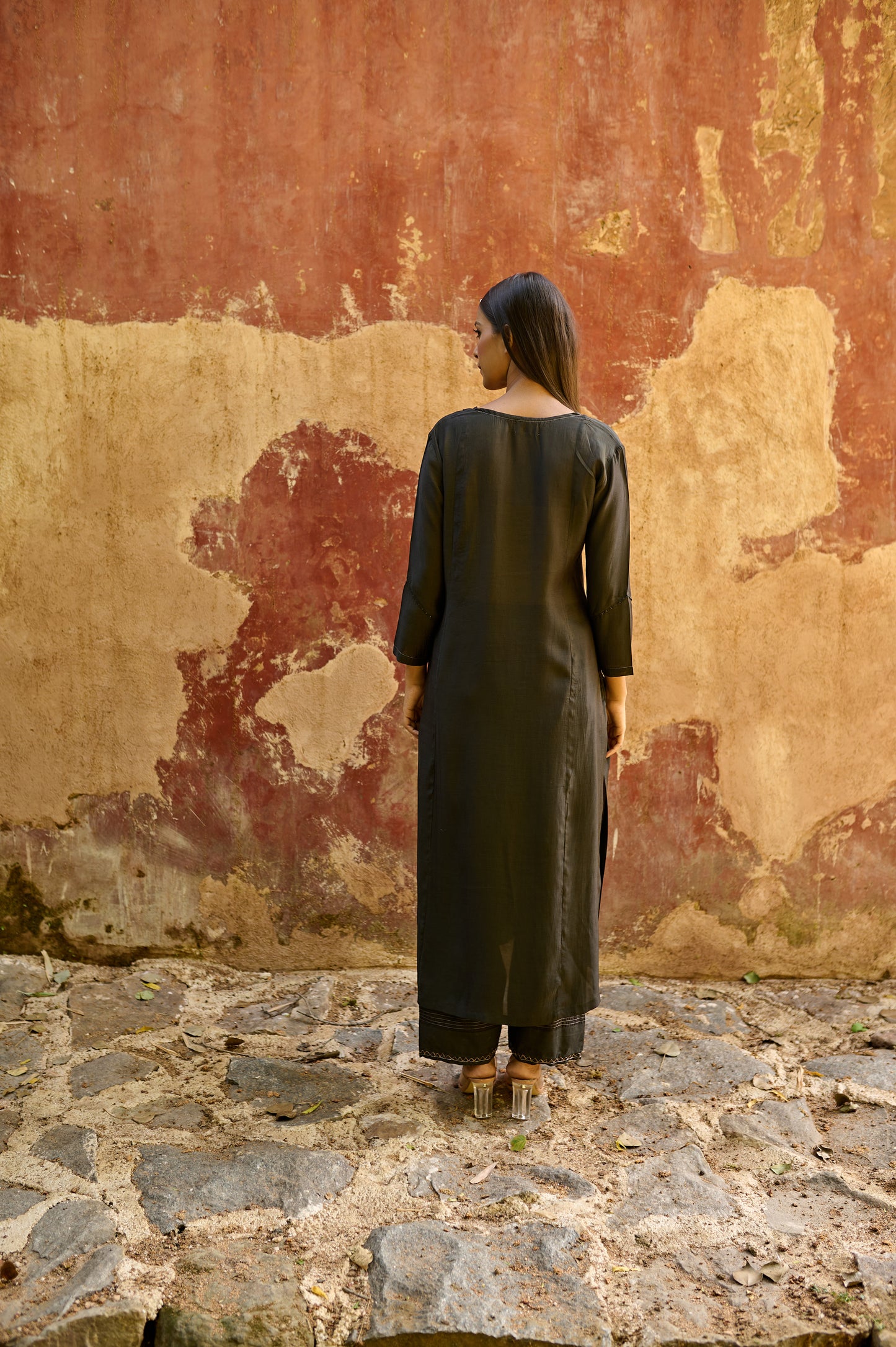 Black Cotton Silk Zardozi Kurta