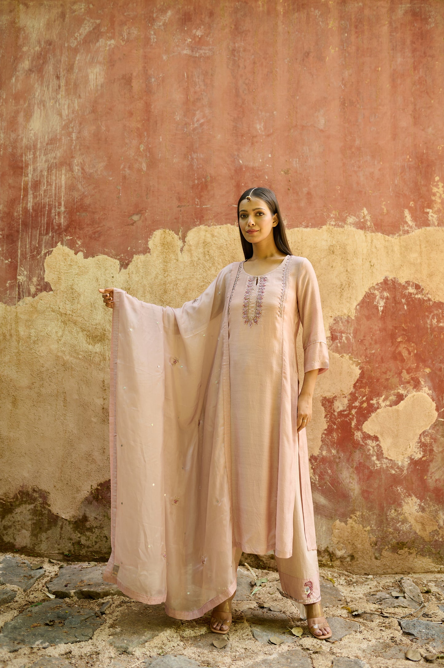 Light Mauve Cotton Silk Zardozi Kurta Set