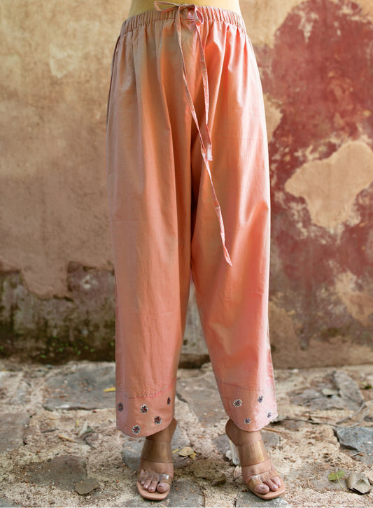 Peach zardozi Cotton Pants