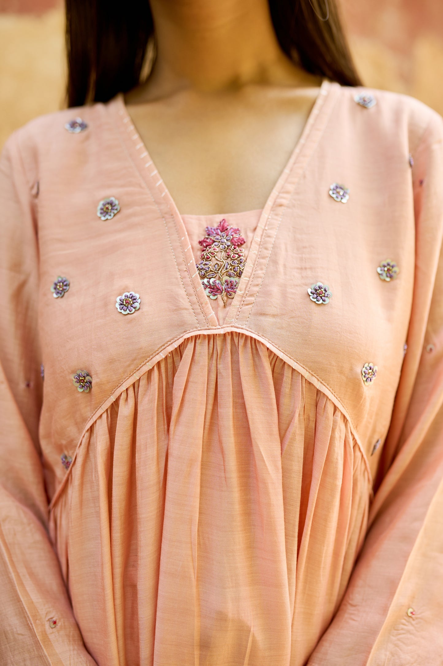 Peach Cotton Silk Zardozi Kurta Set