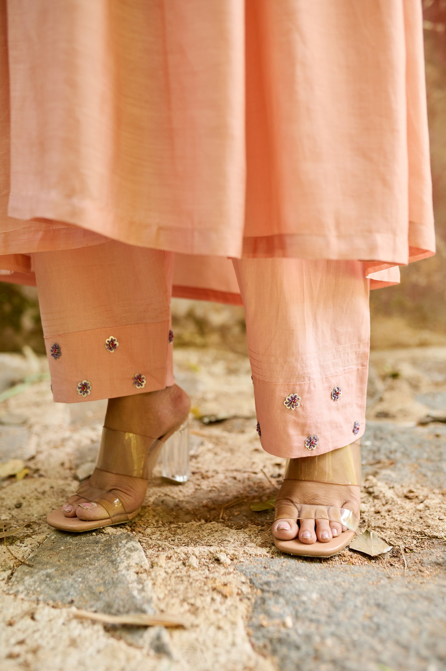Peach Cotton Silk Zardozi Kurta Set
