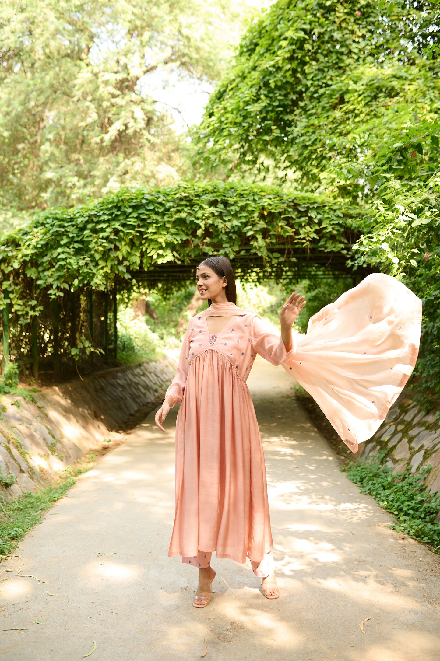 Peach Cotton Silk Zardozi Kurta Set