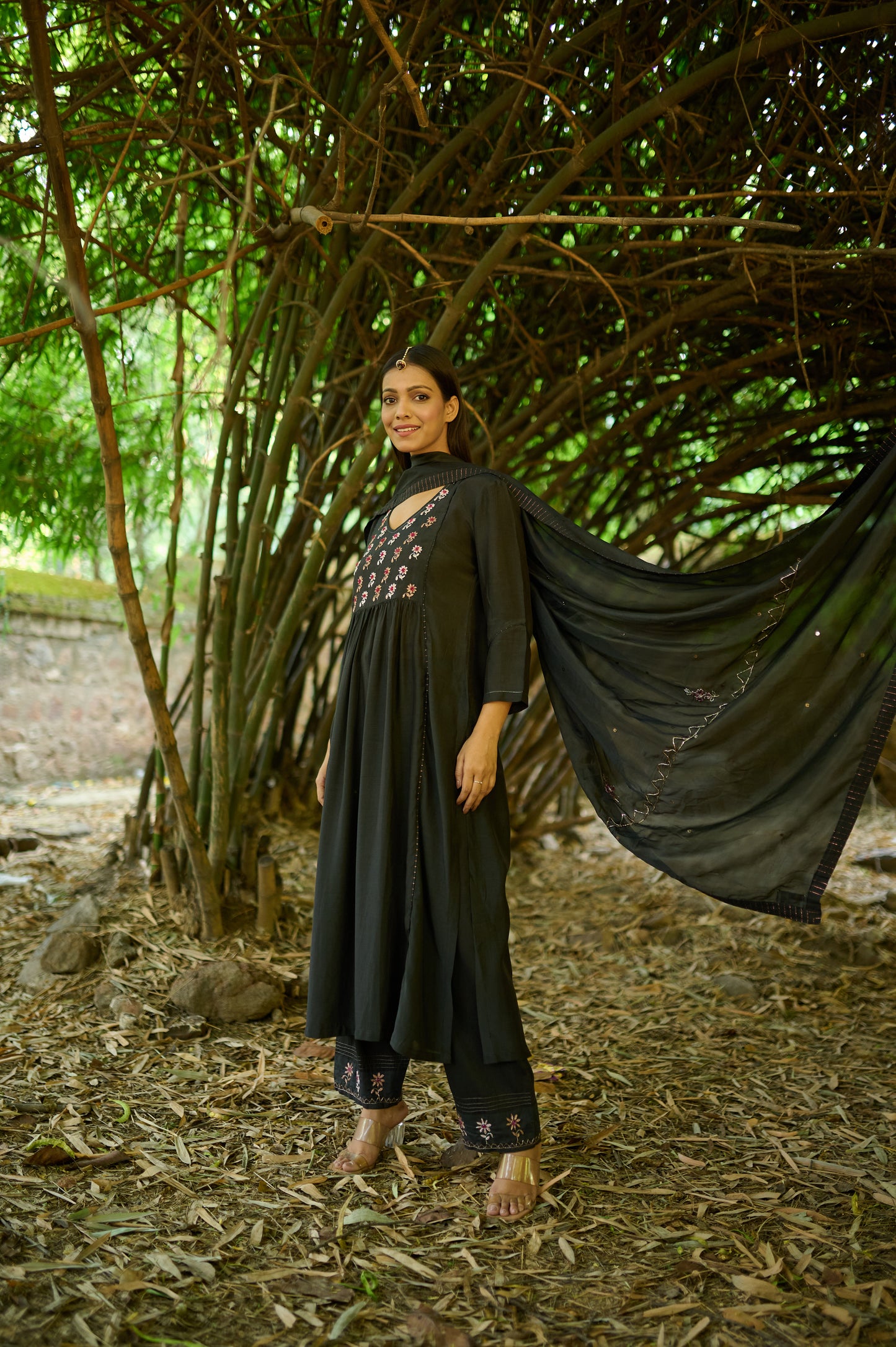 Black Cotton Silk Zardozi Kurta