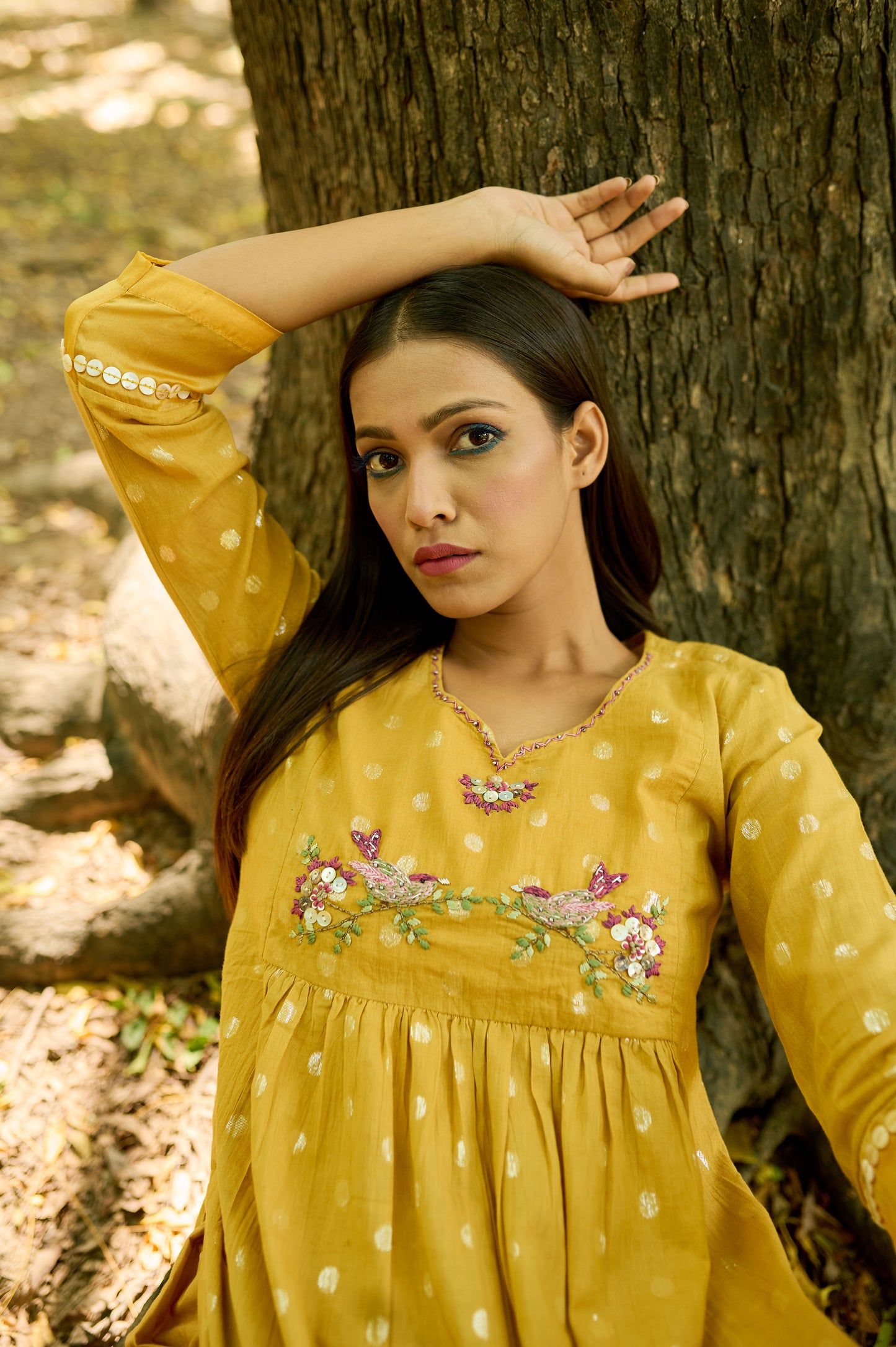 Yellow Cotton Jacquard Kurta