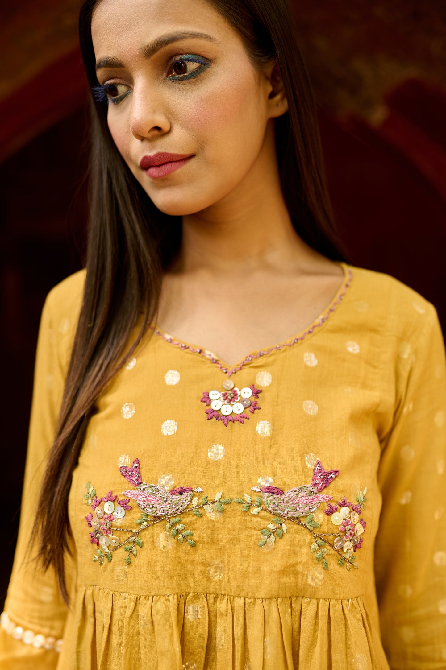 Yellow Cotton Jacquard Kurta