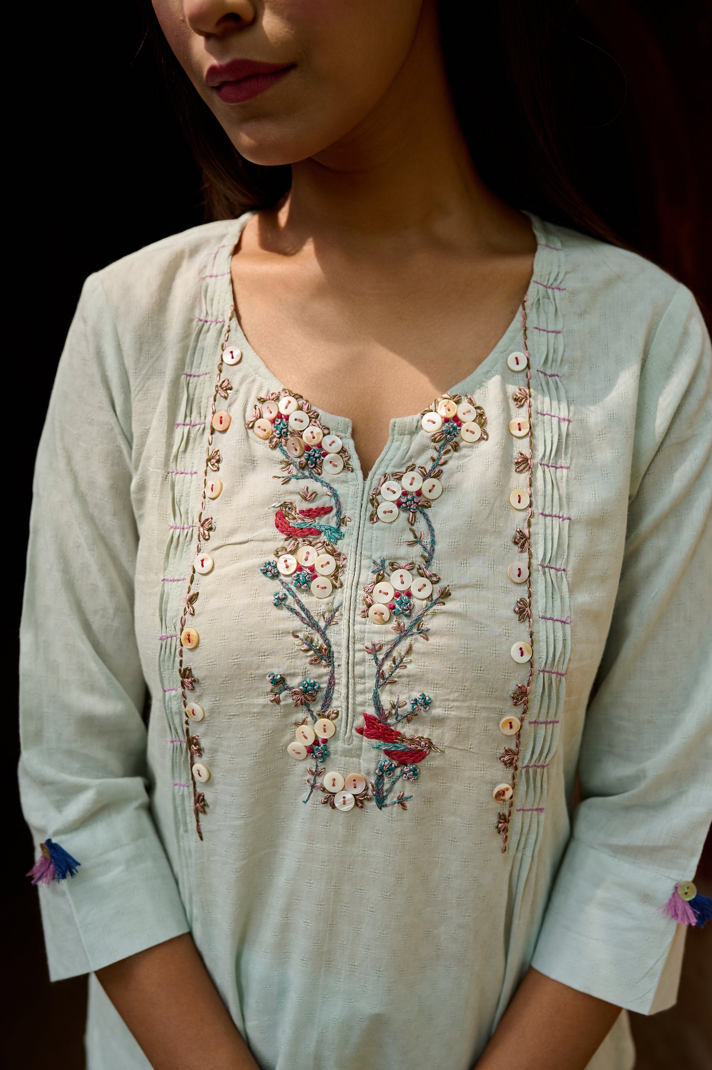 Light mint Blue Cotton Jacquard Kurta