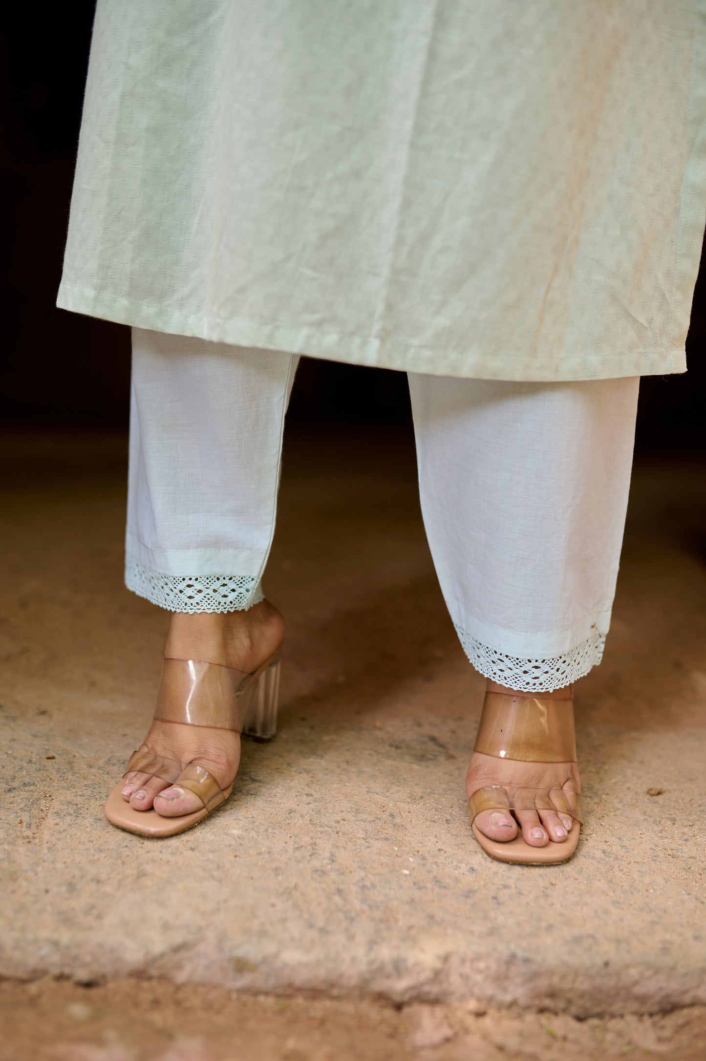 Light mint Blue Cotton Jacquard Kurta Set