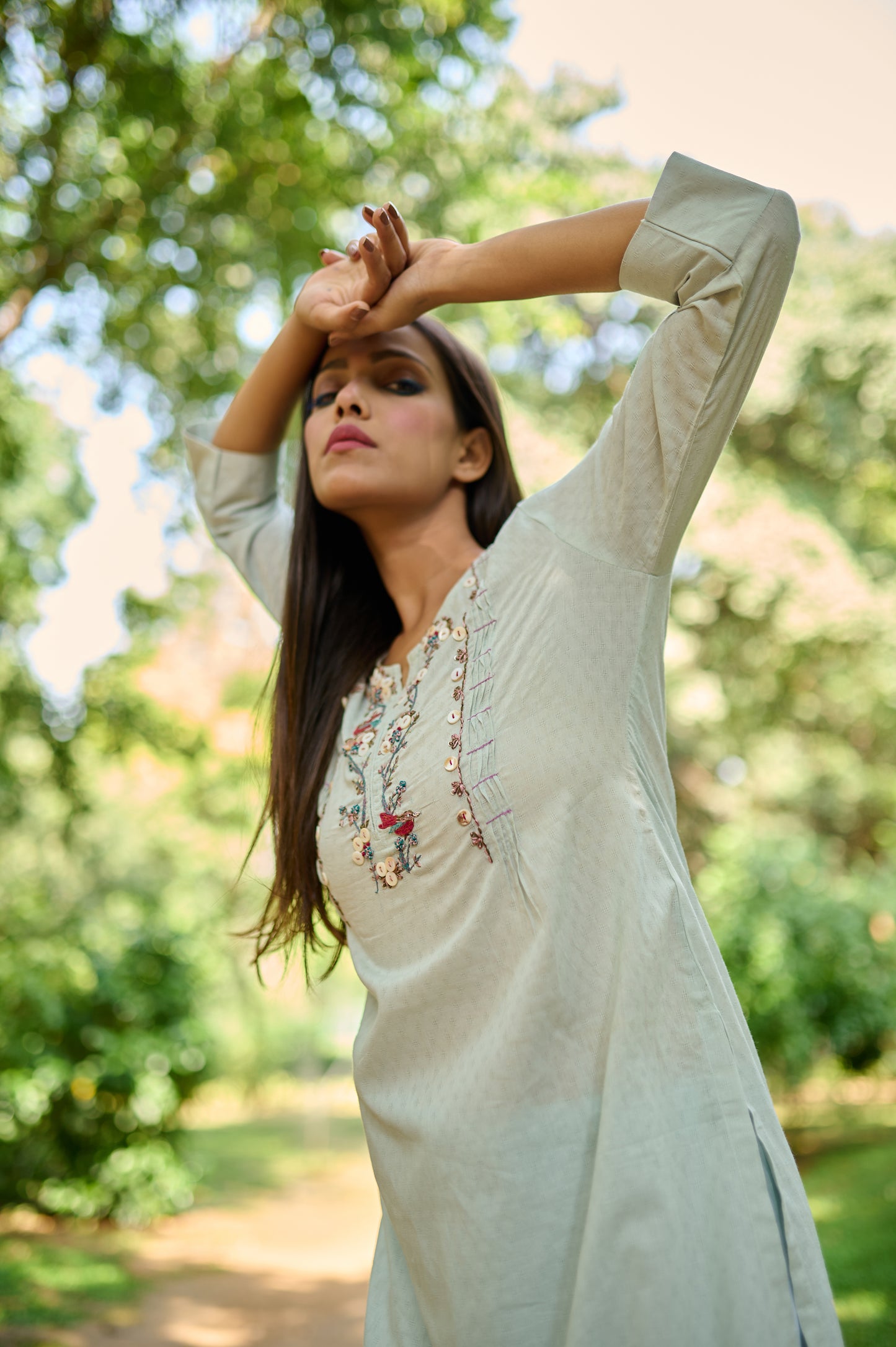 Light mint Blue Cotton Jacquard Kurta Set