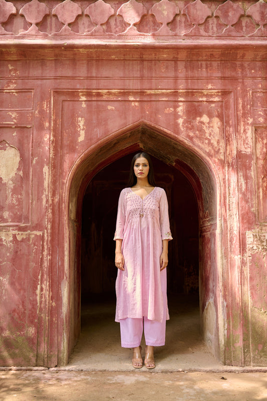 Lavender Cotton Jacquard Kurta