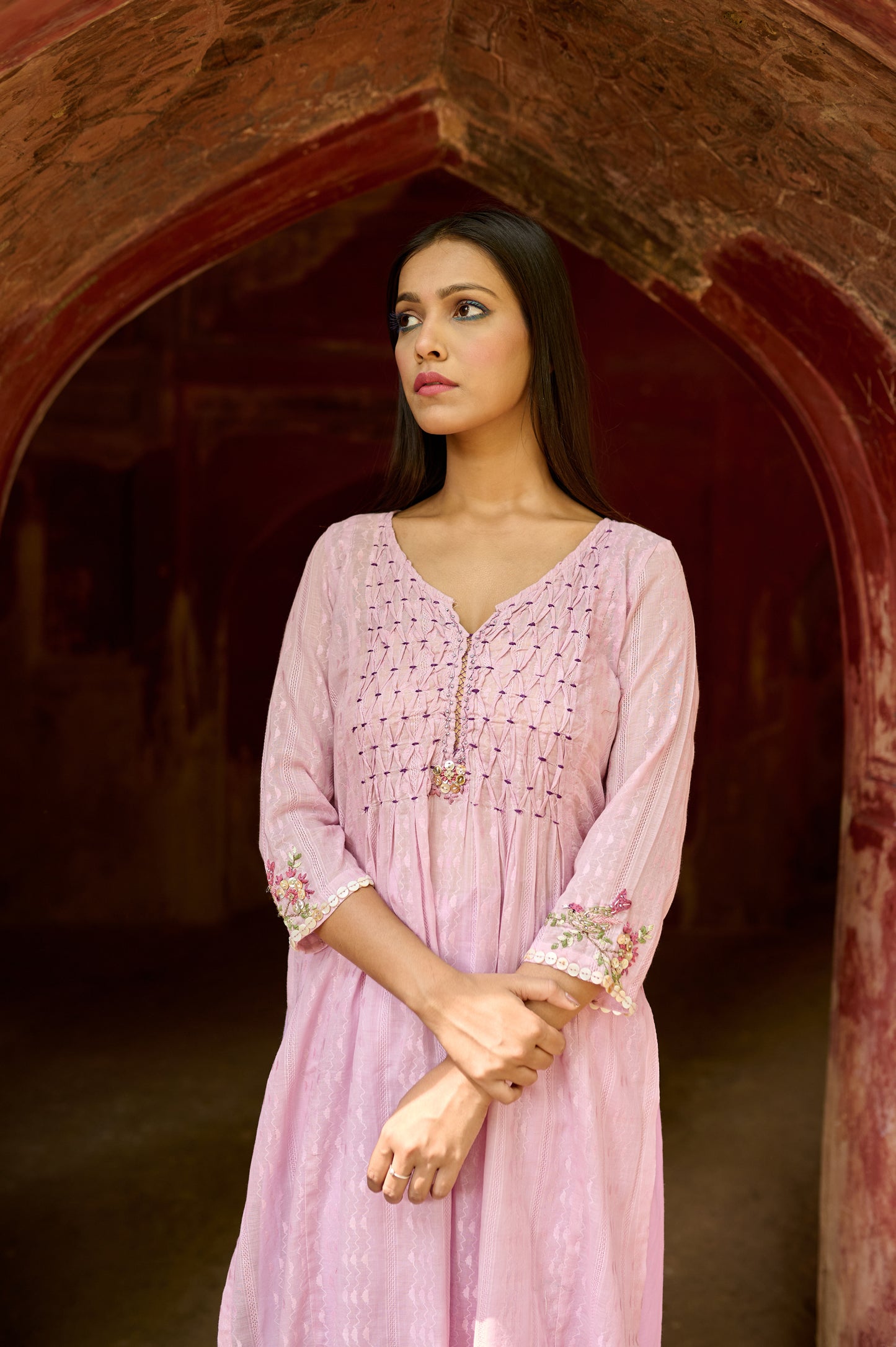 Lavender Cotton Jacquard Kurta Set