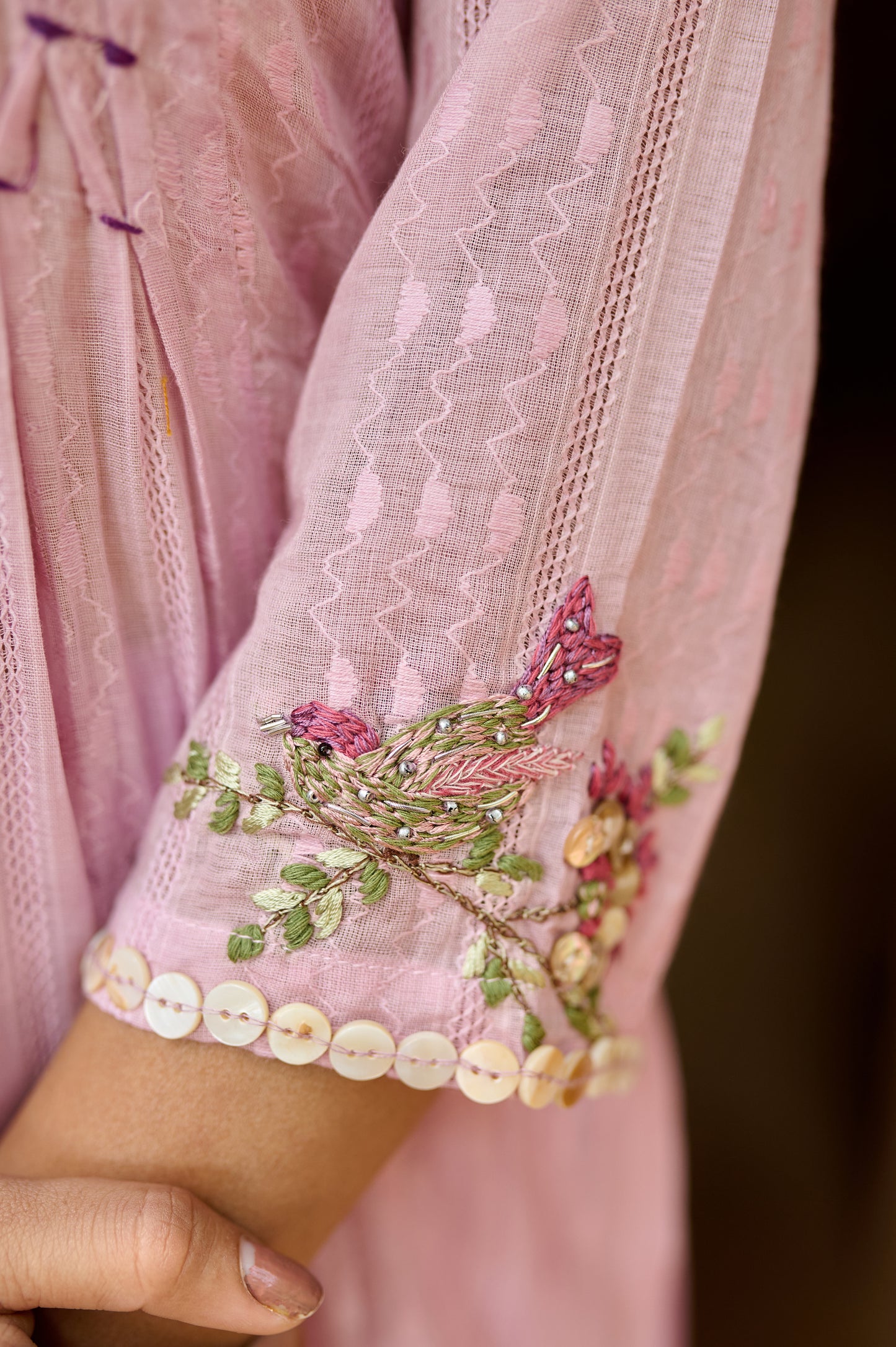 Lavender Cotton Jacquard Kurta Set