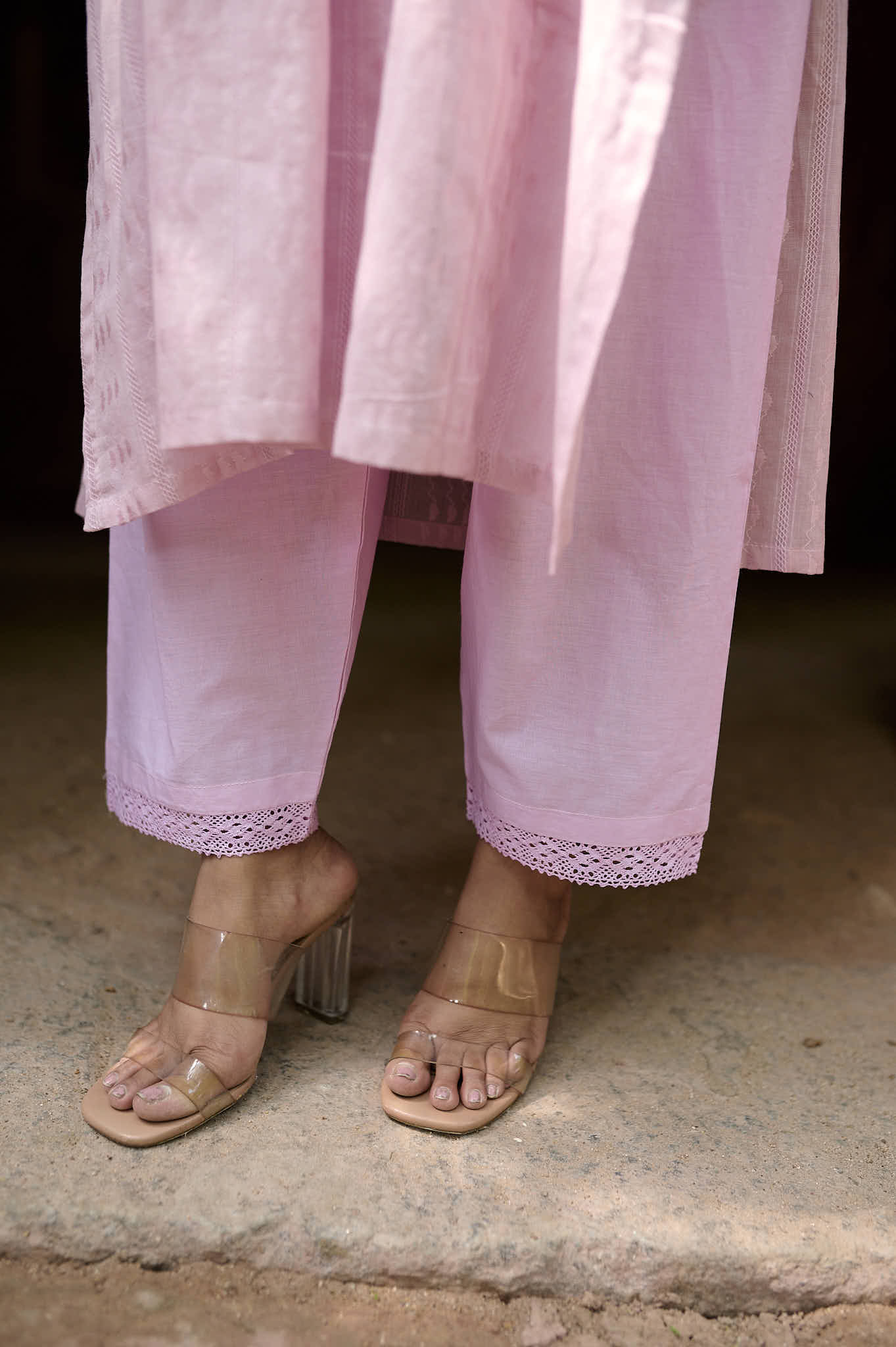 Lavender Cotton Jacquard Kurta Set