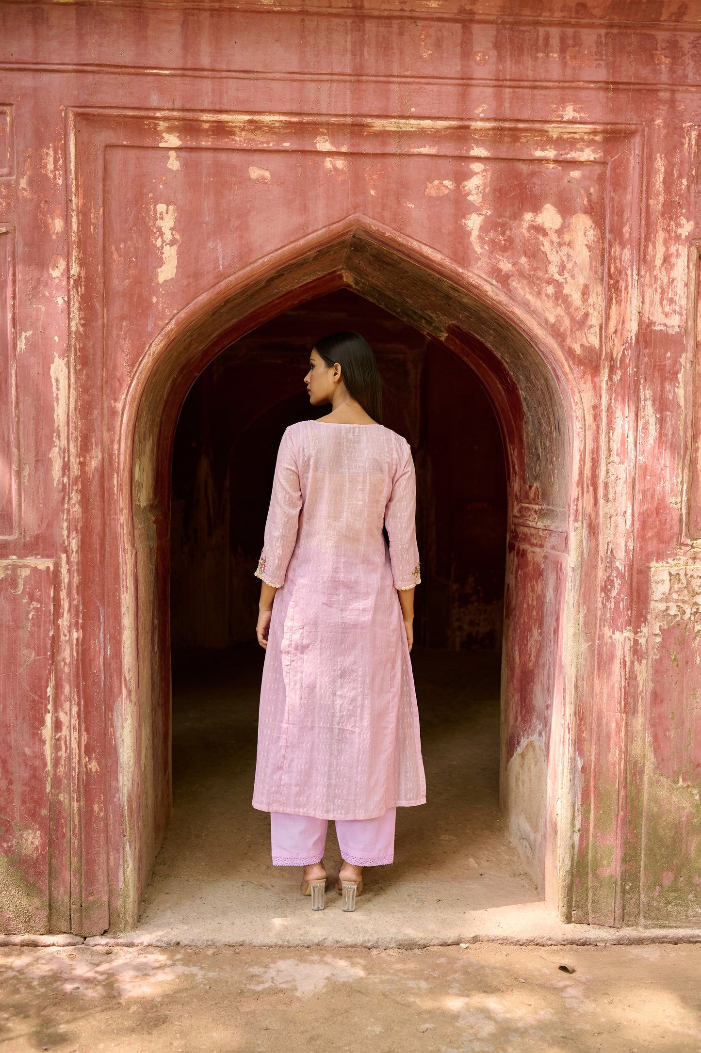 Lavender Cotton Jacquard Kurta Set