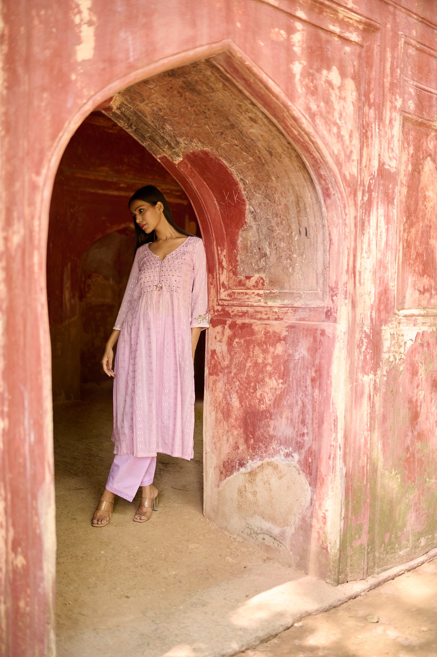 Lavender Cotton Jacquard Kurta Set