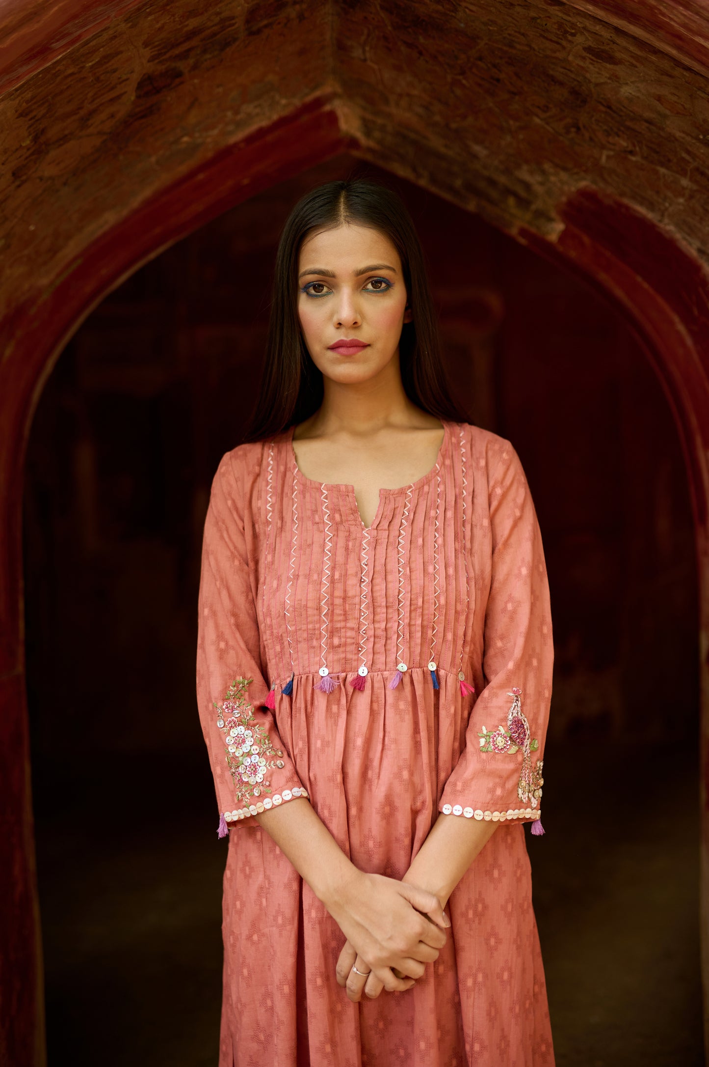 Rust Cotton Jacquard Kurta