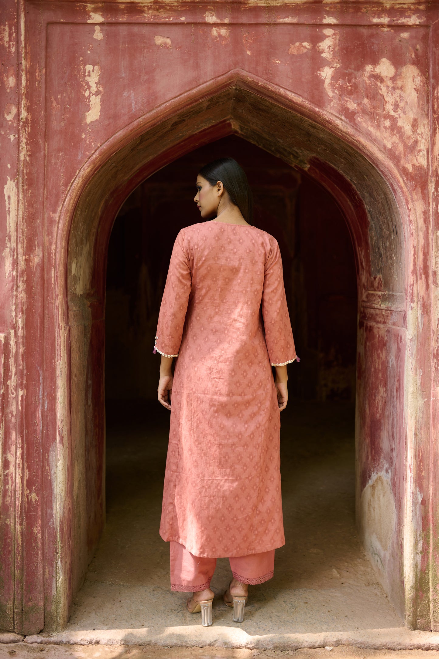 Rust Cotton Jacquard Kurta