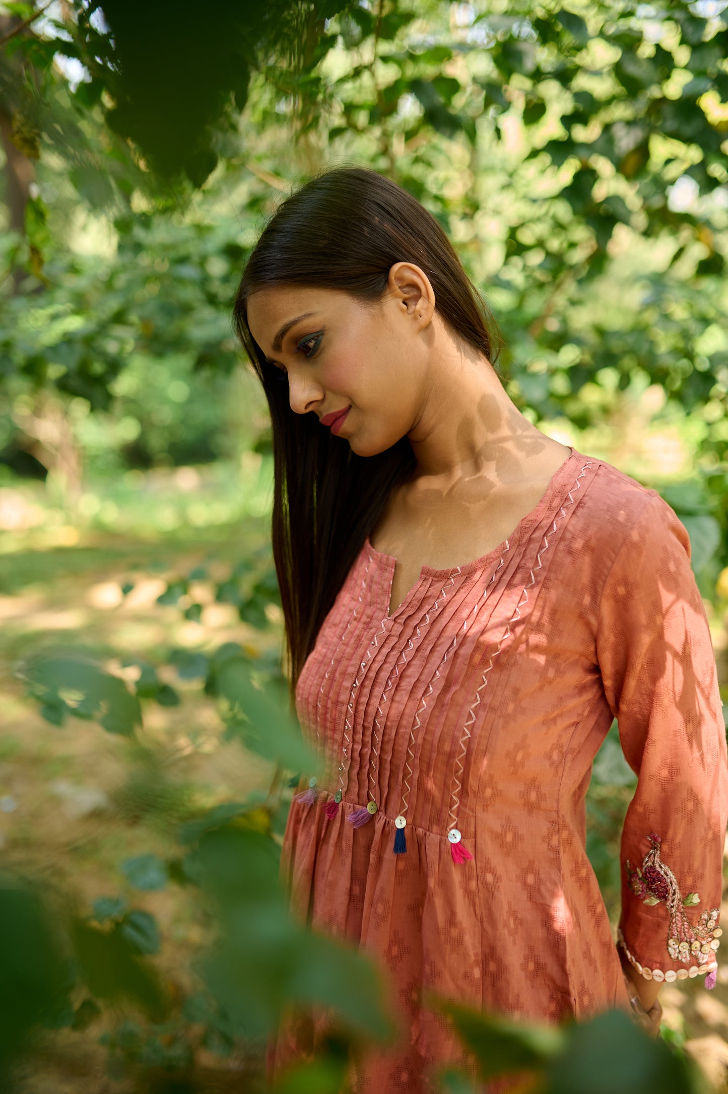 Rust Cotton Jacquard Kurta