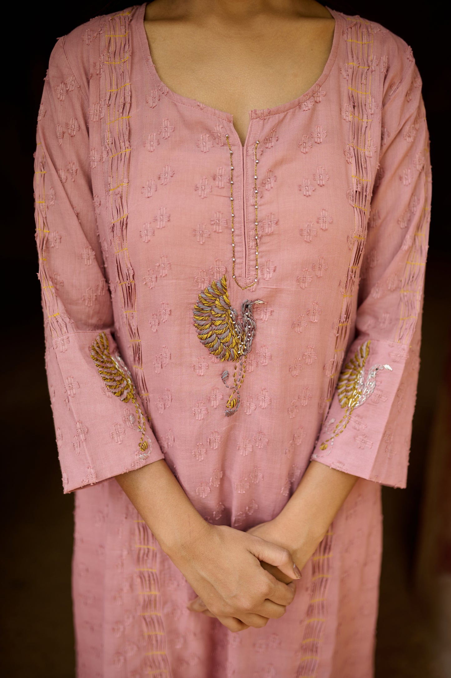 Dusty pink Cotton Jacquard Kurta Set