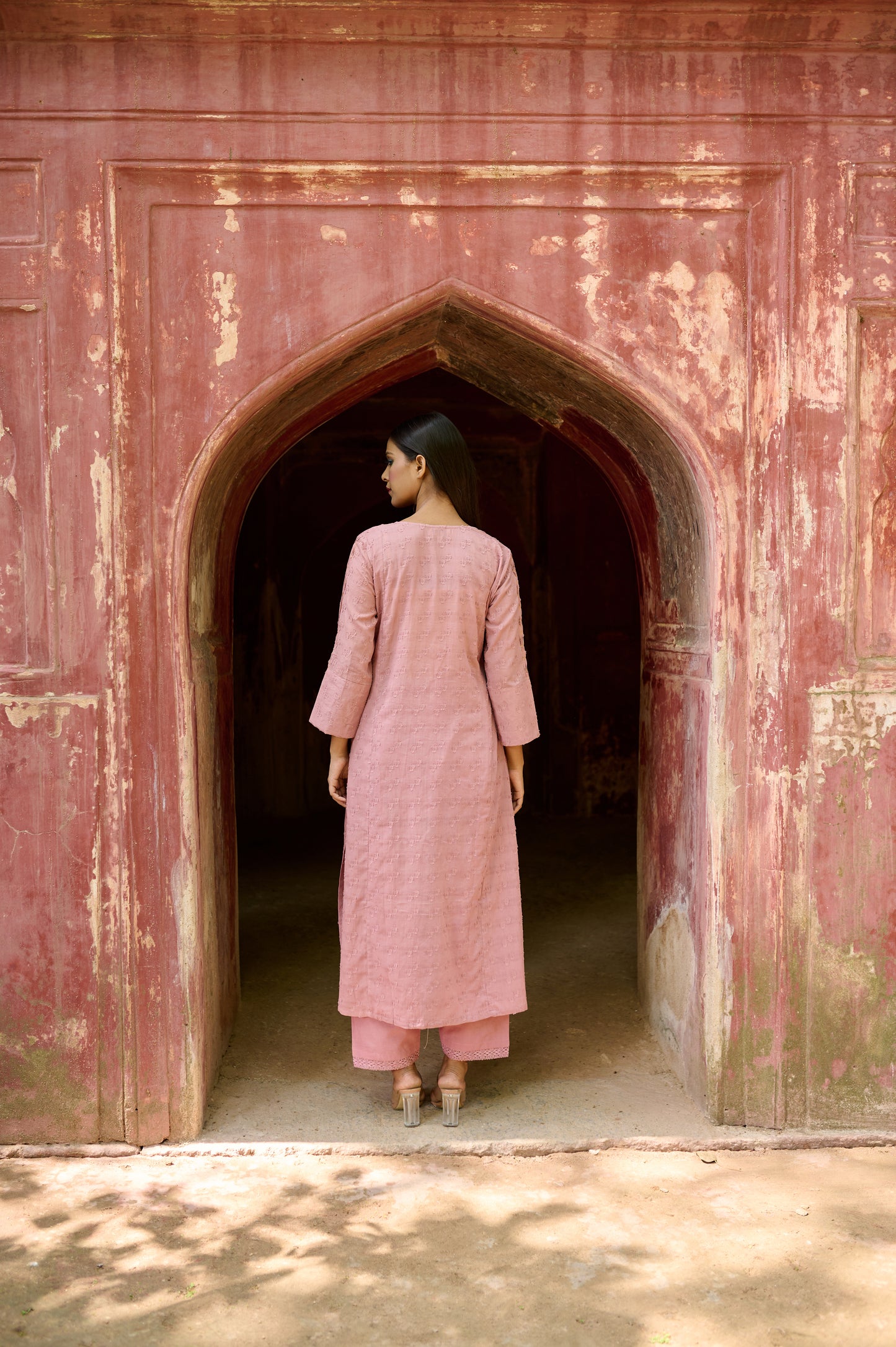 Dusty pink Cotton Jacquard Kurta Set
