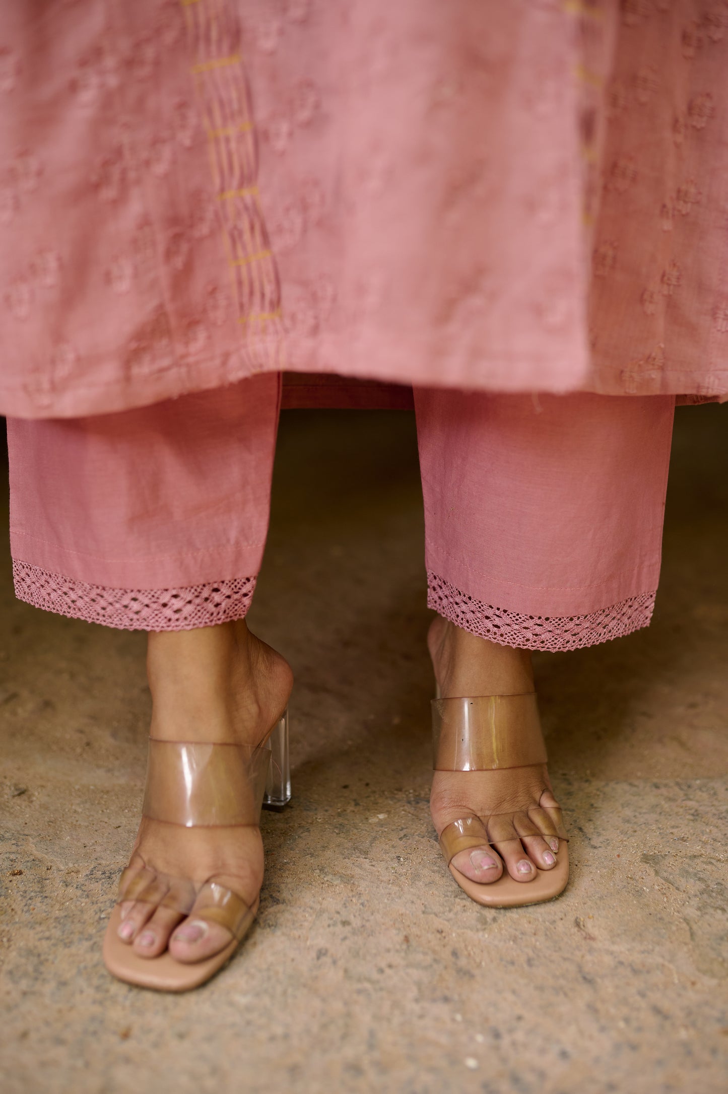 Dusty pink Cotton Jacquard Kurta Set