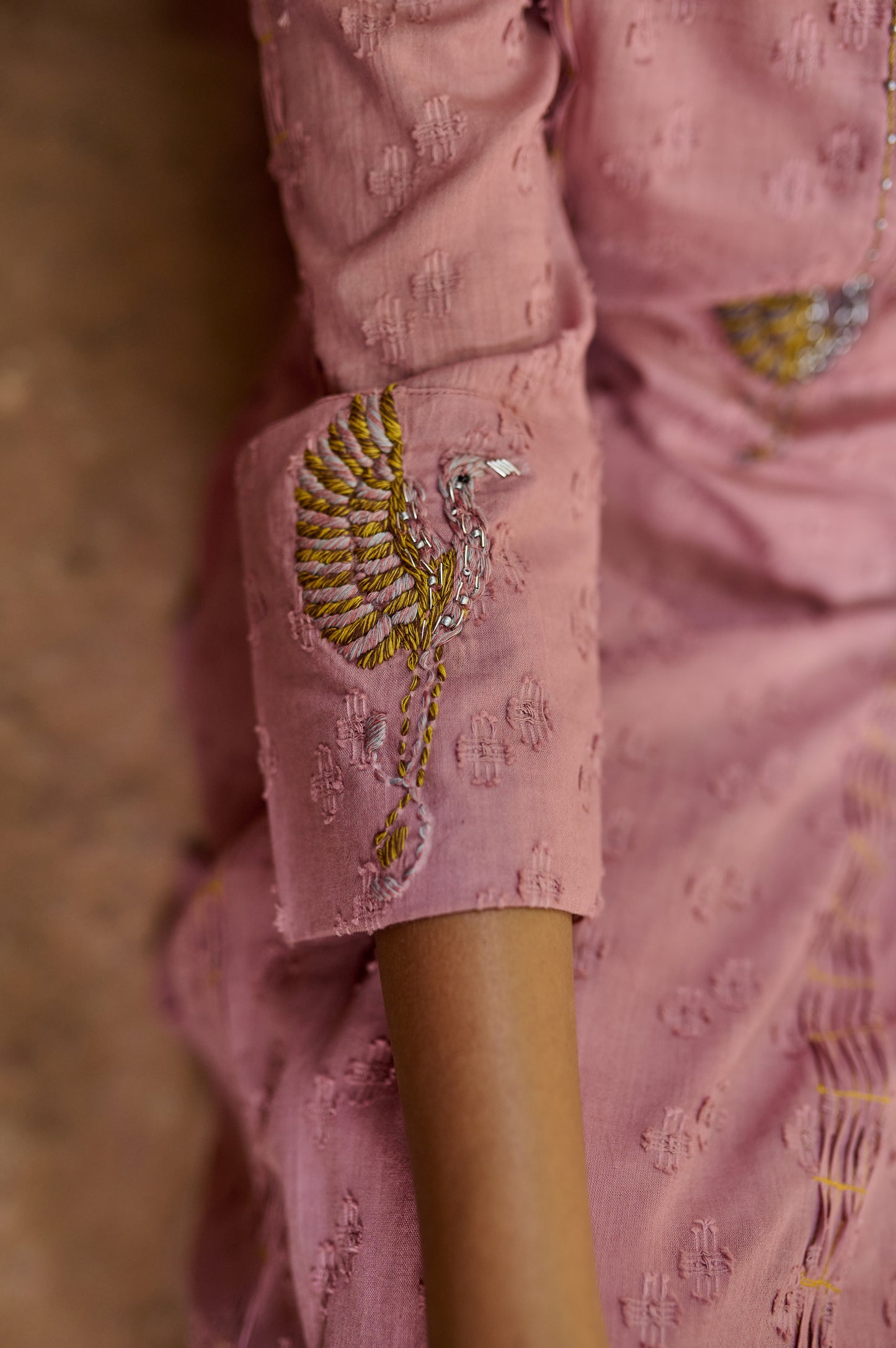 Dusty pink Cotton Jacquard Kurta Set