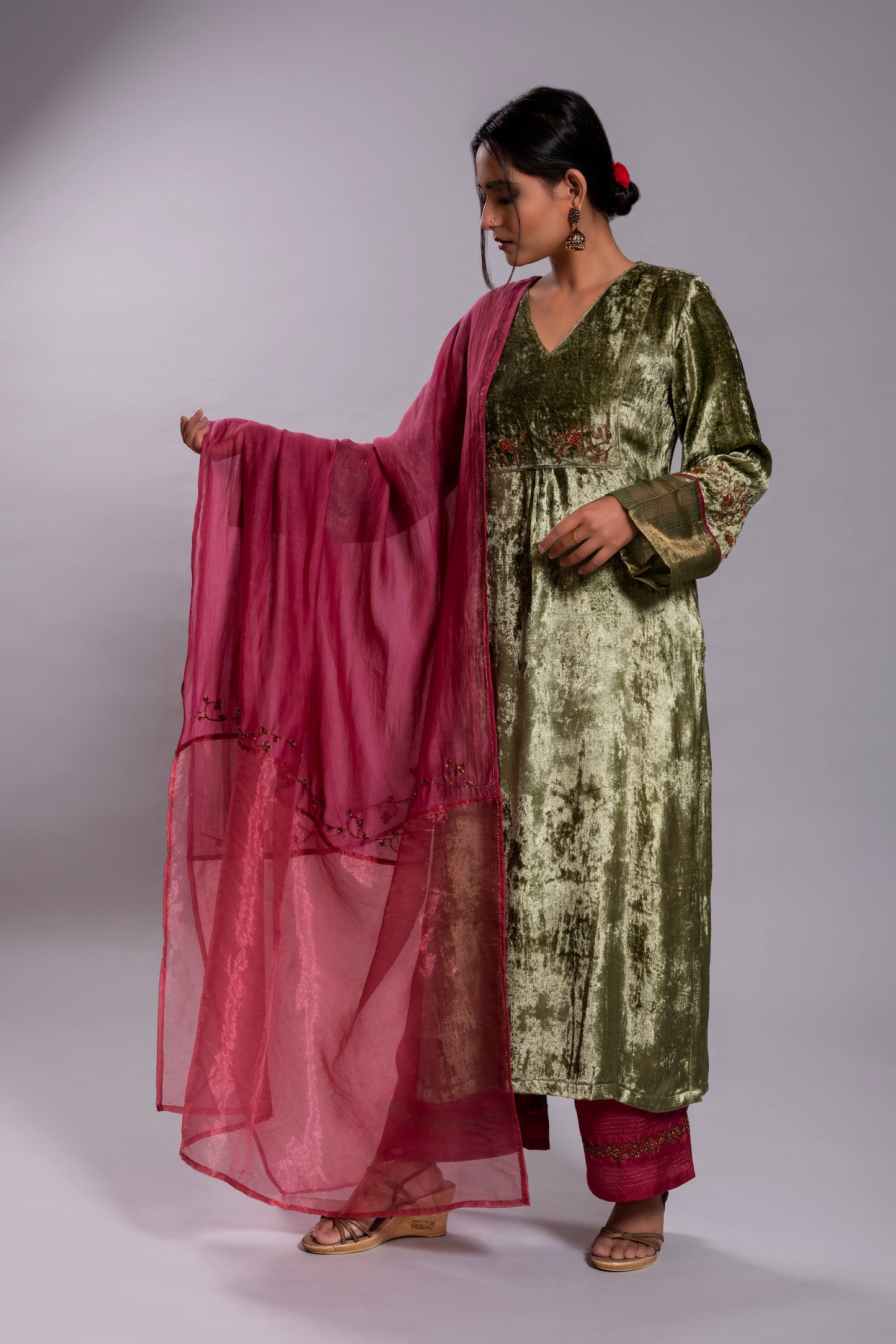 Wine Silk Organza Dupatta