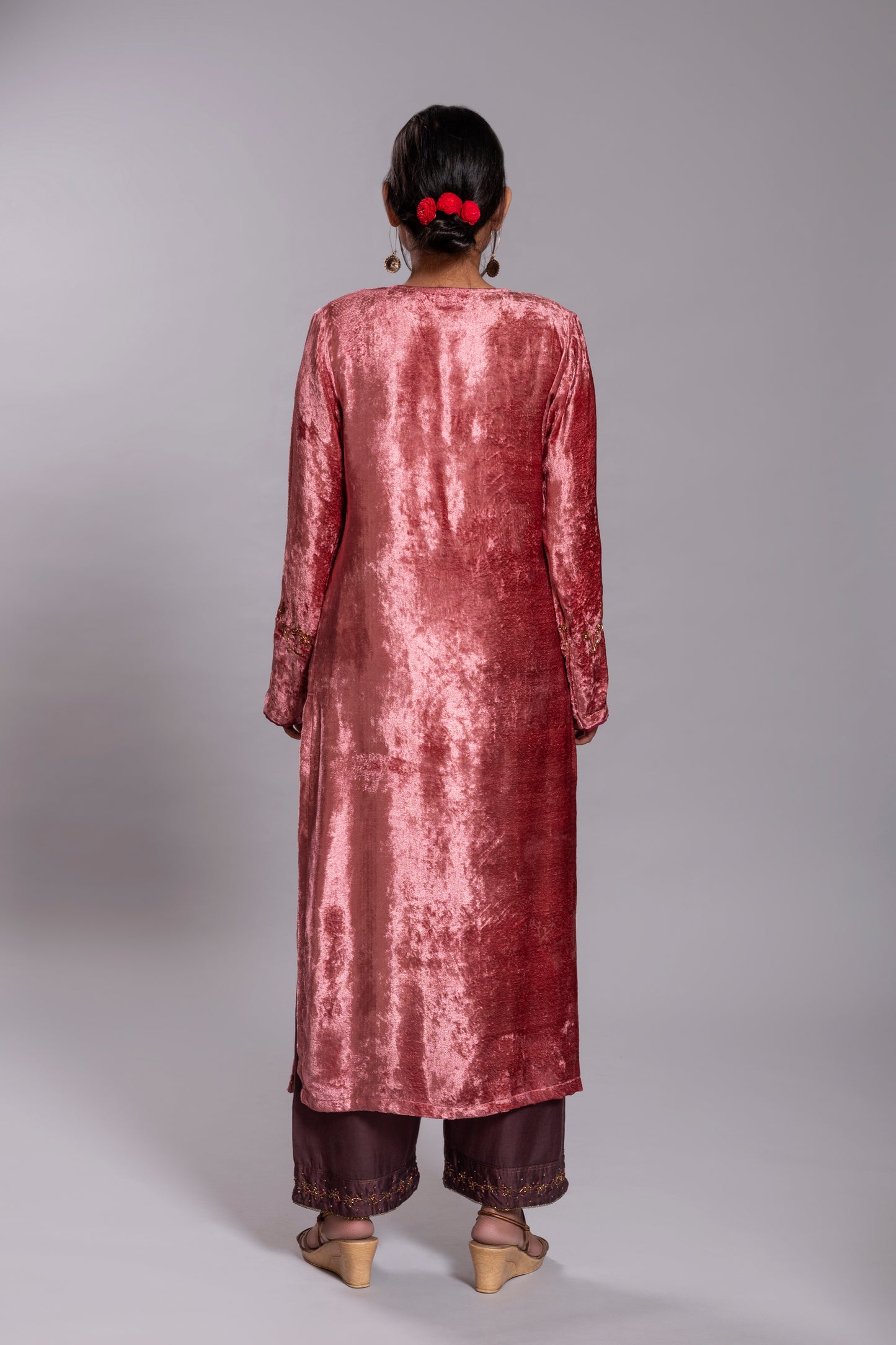 Old Rose Silk Velvet Kurta