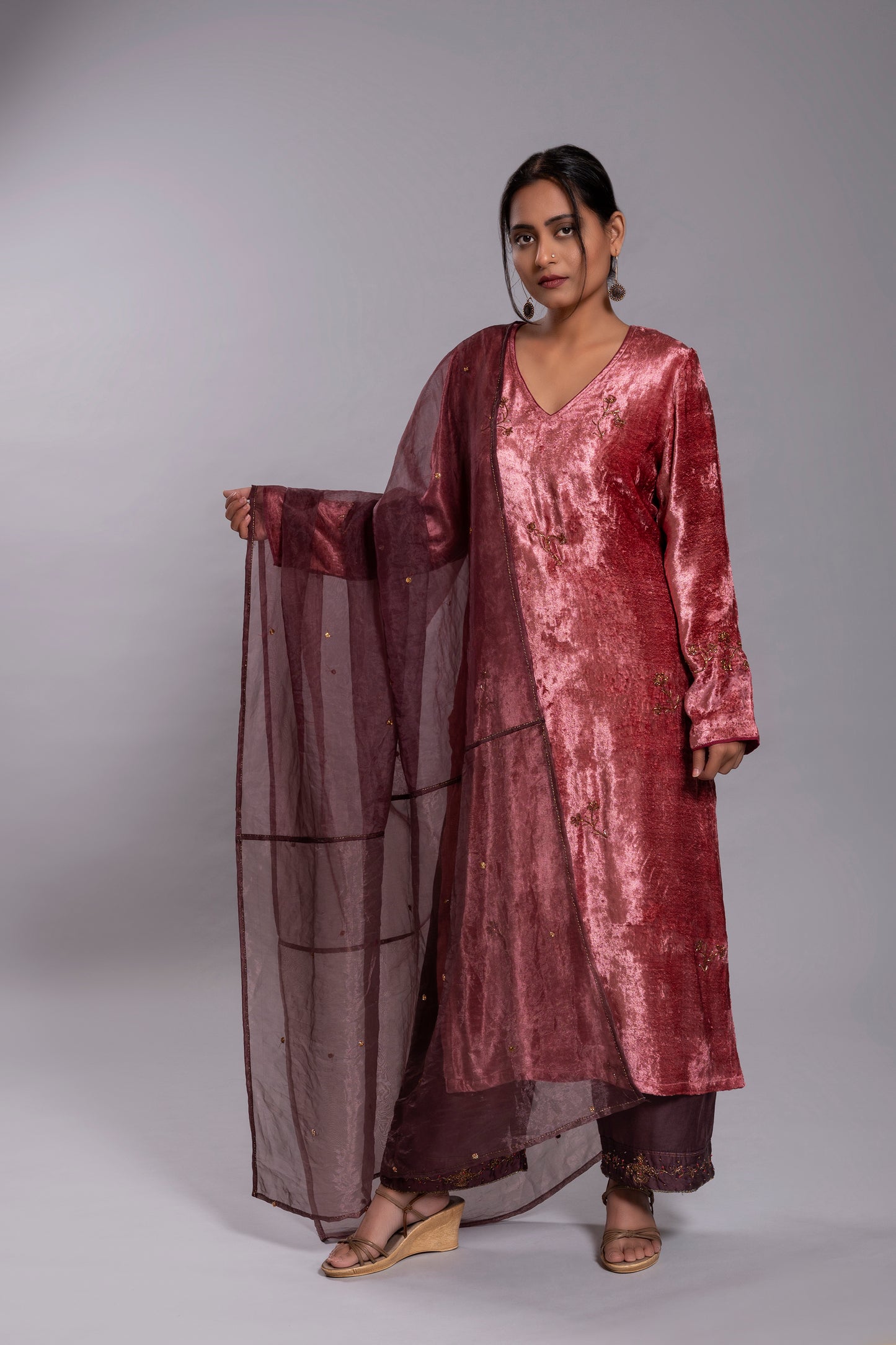 Brown Silk Organza Dupatta