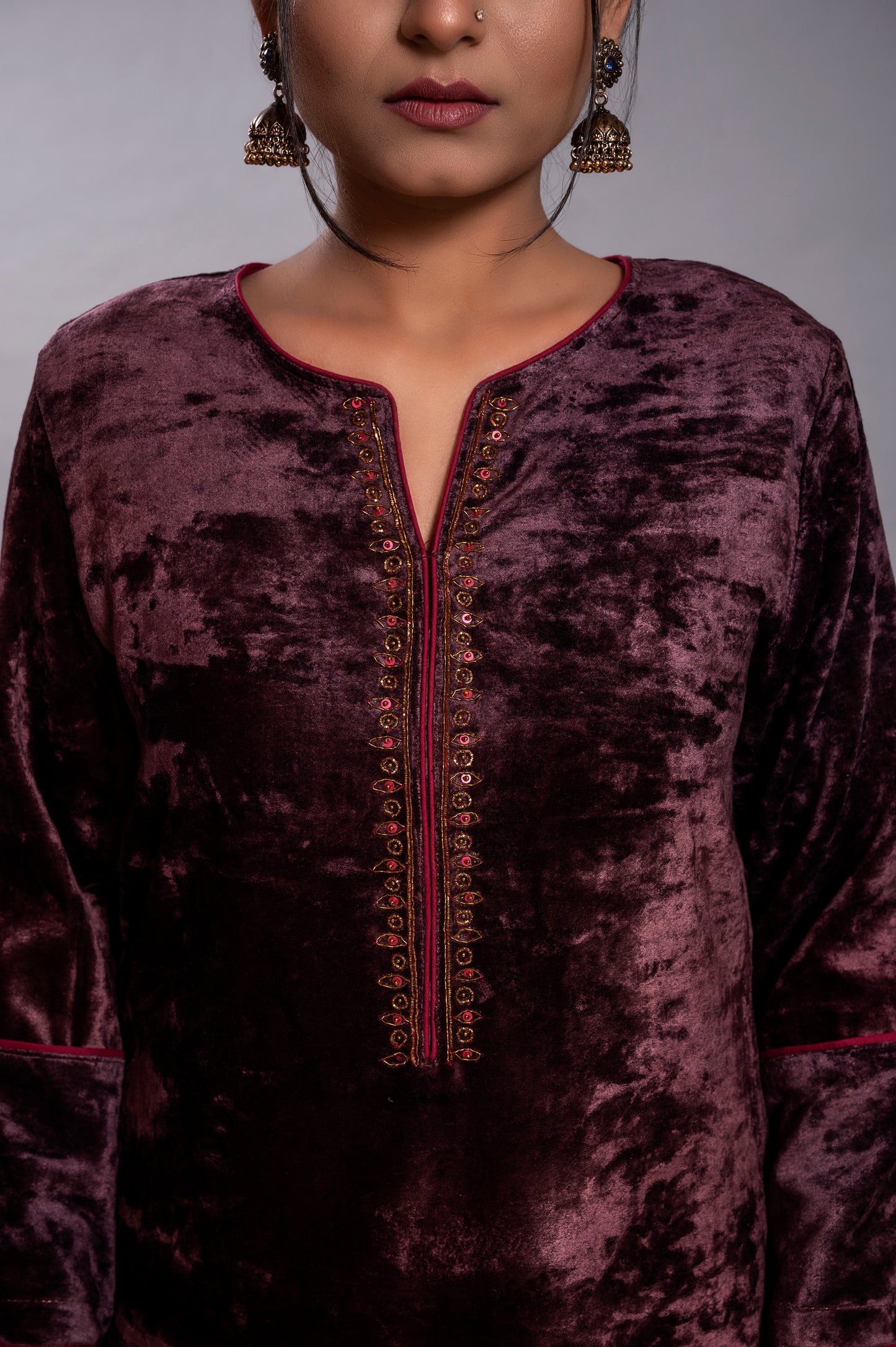 Dark Purple Silk Velvet Kurta Set