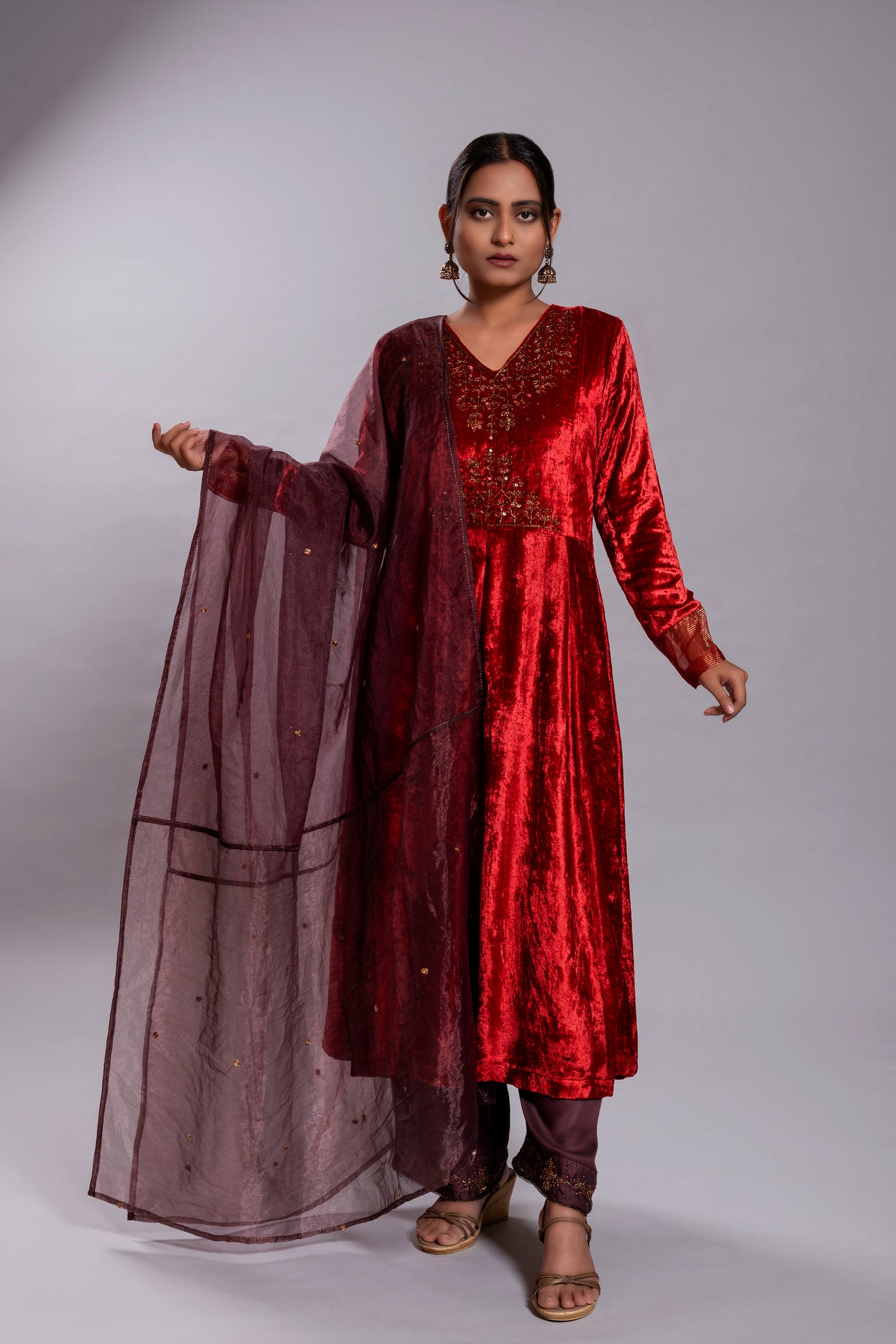 Brown Silk Organza Dupatta