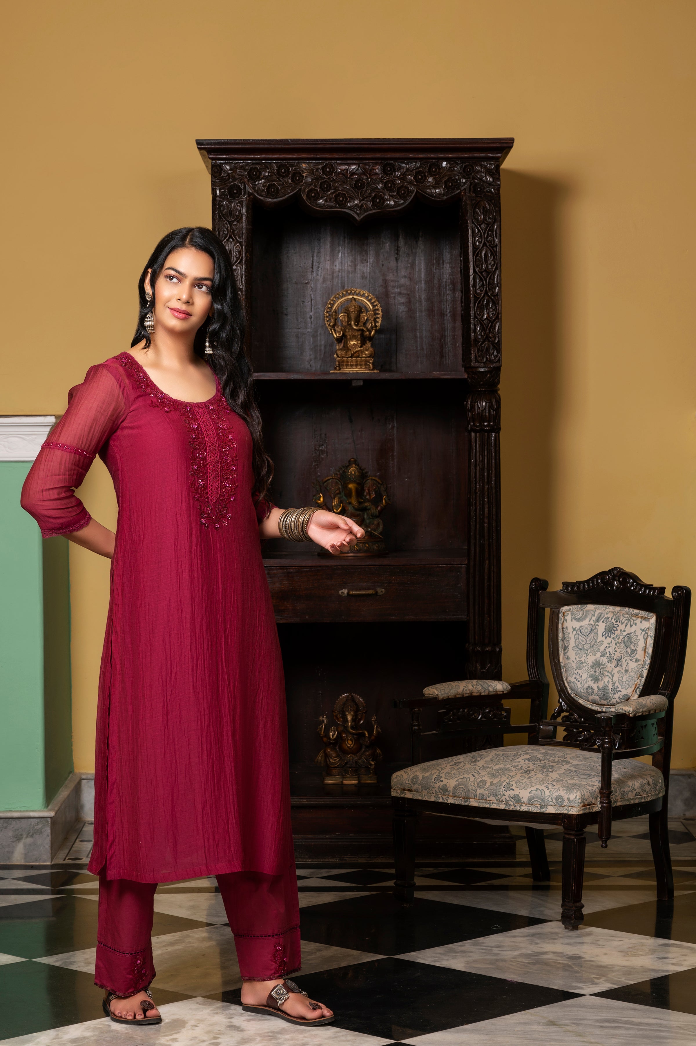 Wine Fine Chanderi Kurta – YATI