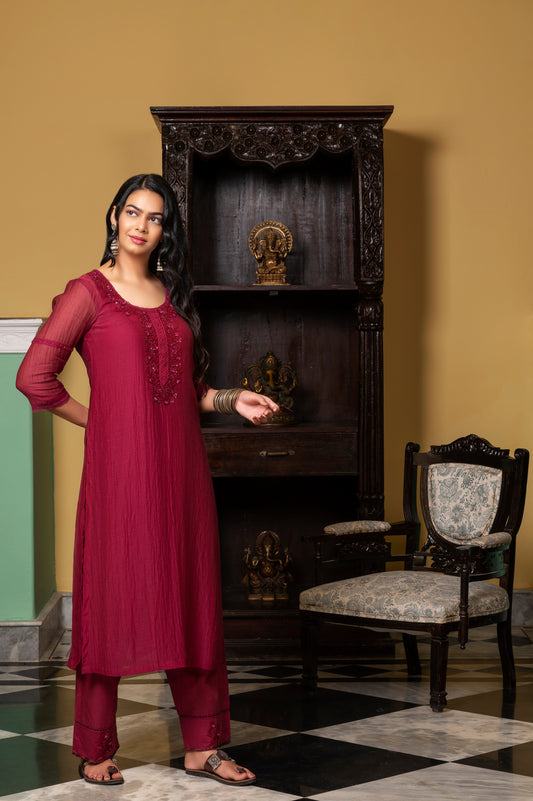 Wine Fine Chanderi Kurta