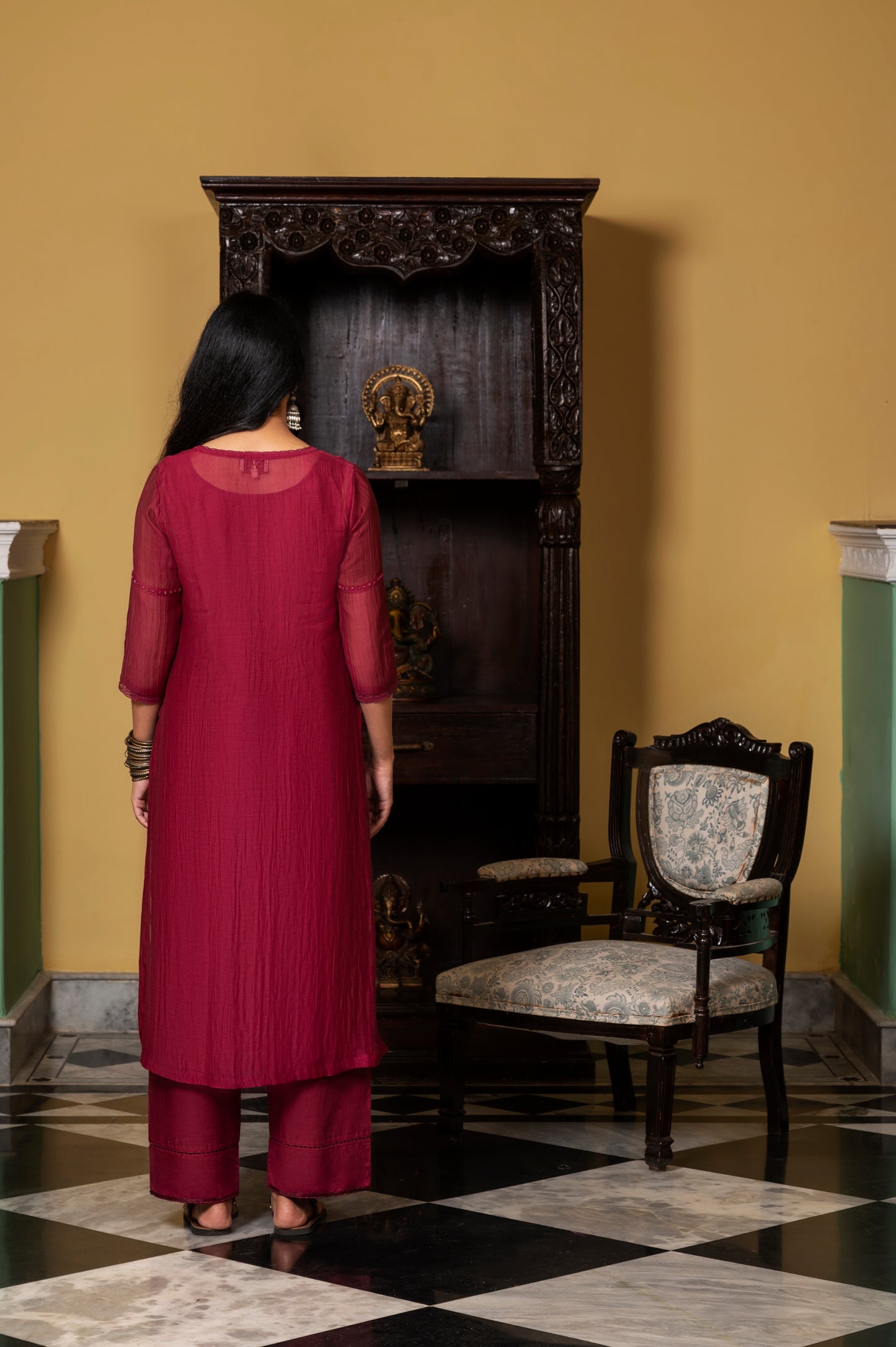 Wine Fine Chanderi Kurta Set