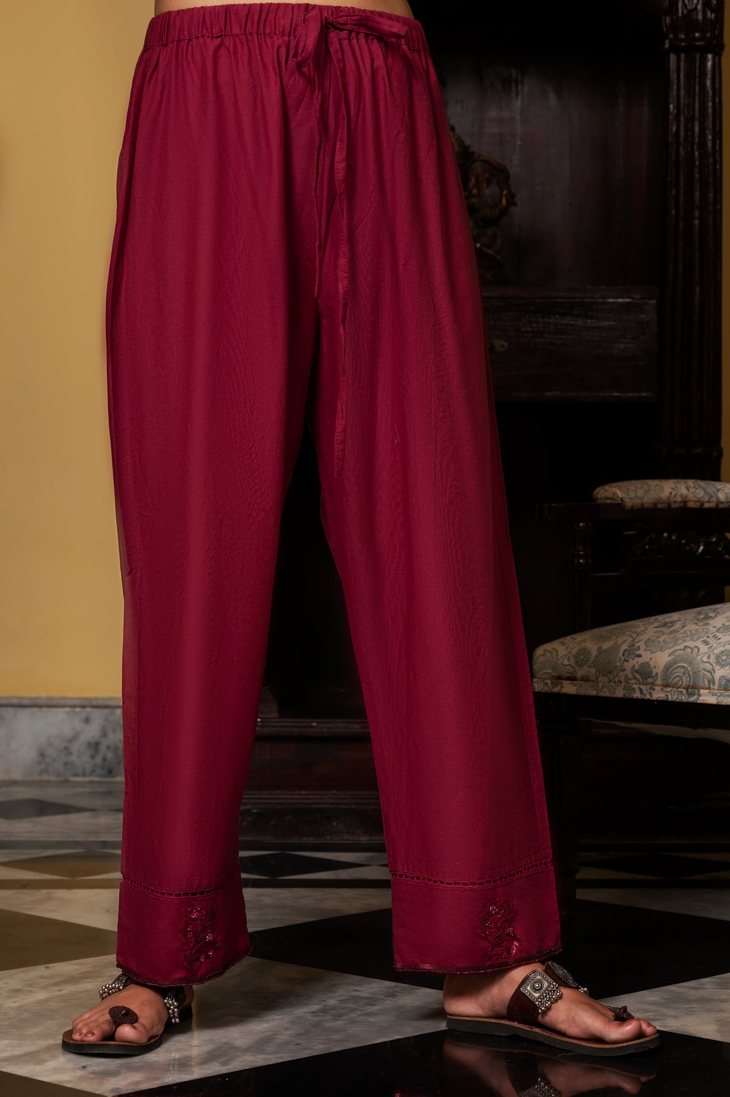 Wine Fine Chanderi Kurta Set