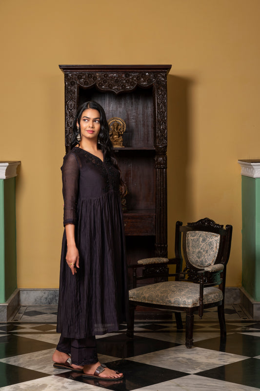 Black Fine Chanderi Kurta
