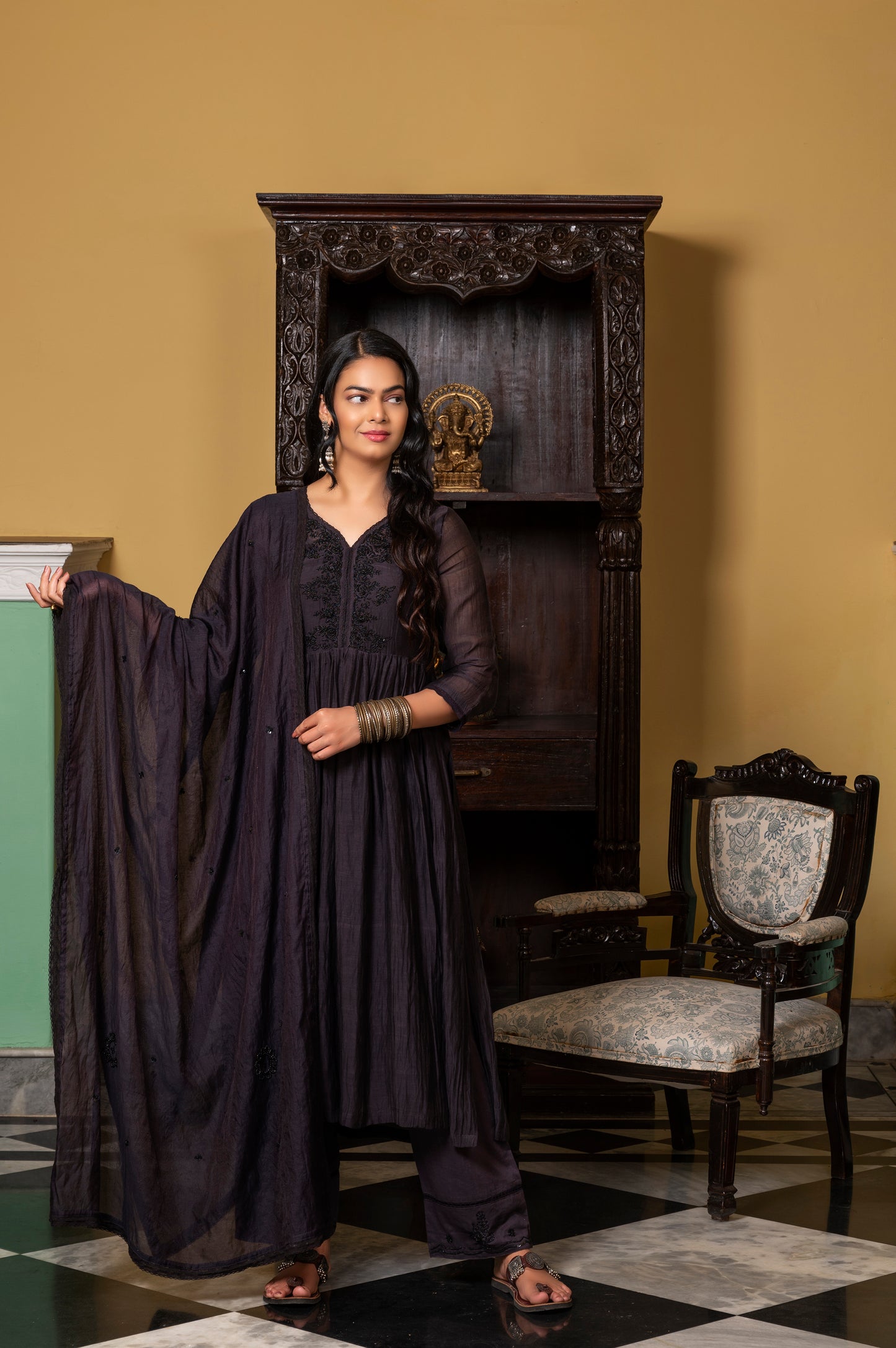 Black Zardozi Chanderi Dupatta