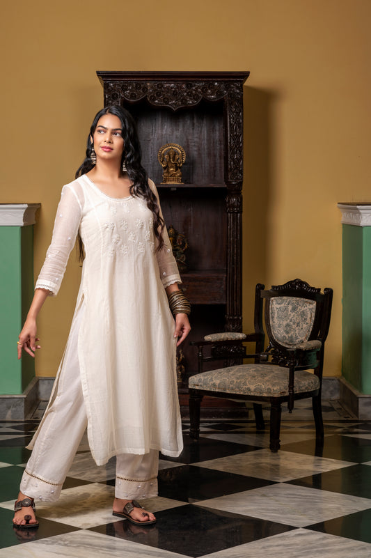 White Fine Chanderi Kurta