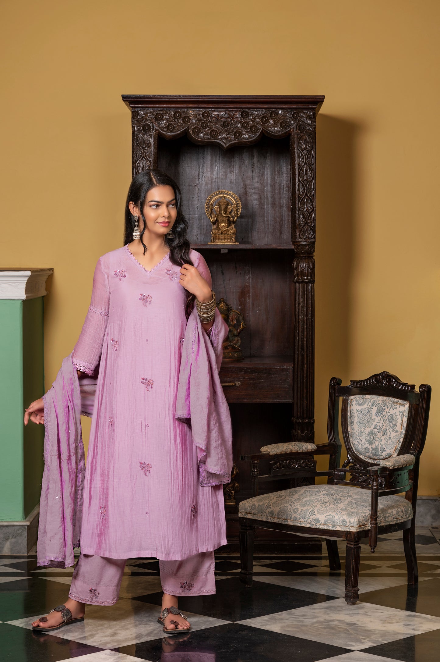 Lavender Fine Chanderi Kurta