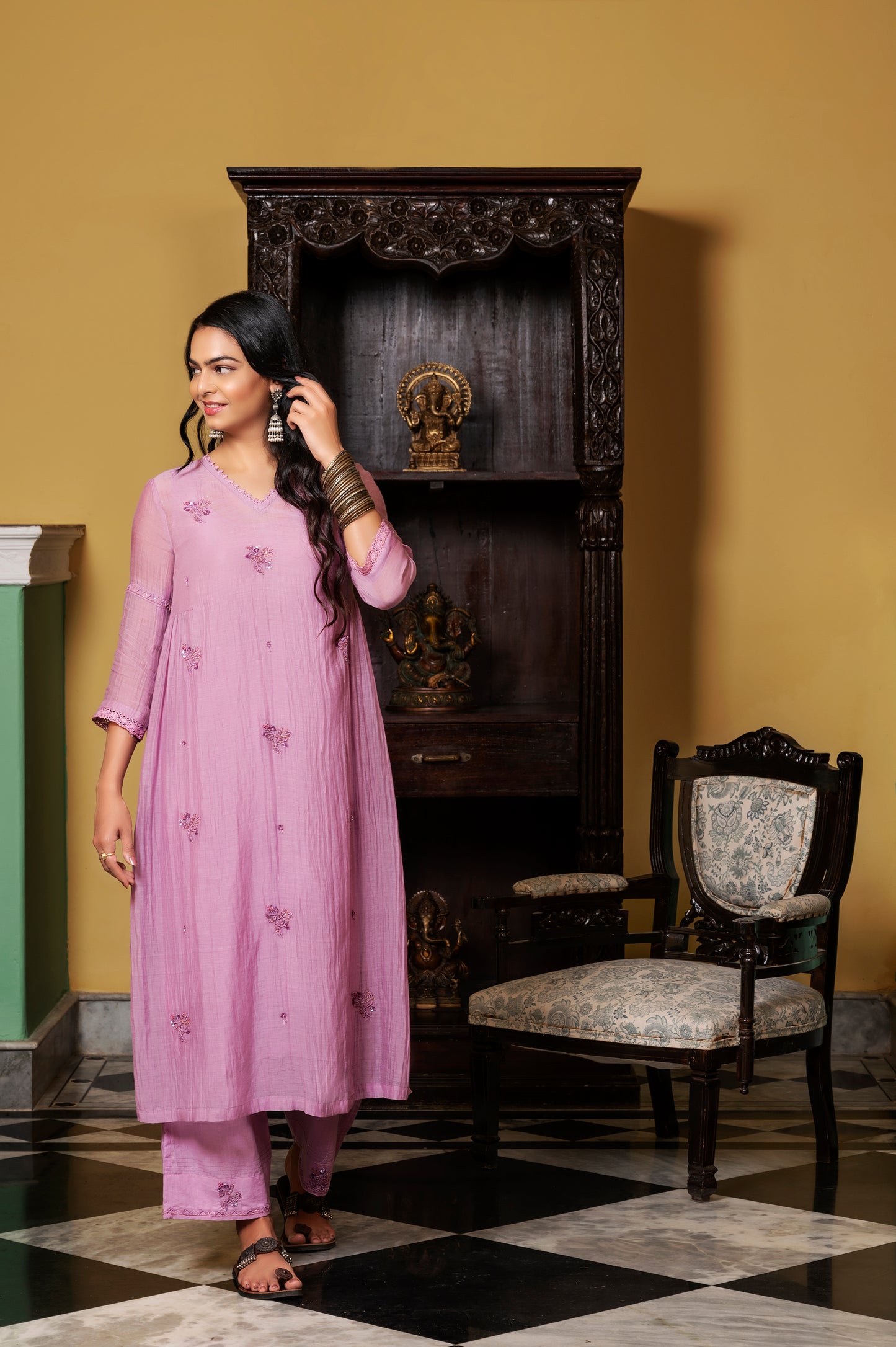 Lavender Fine Chanderi Kurta