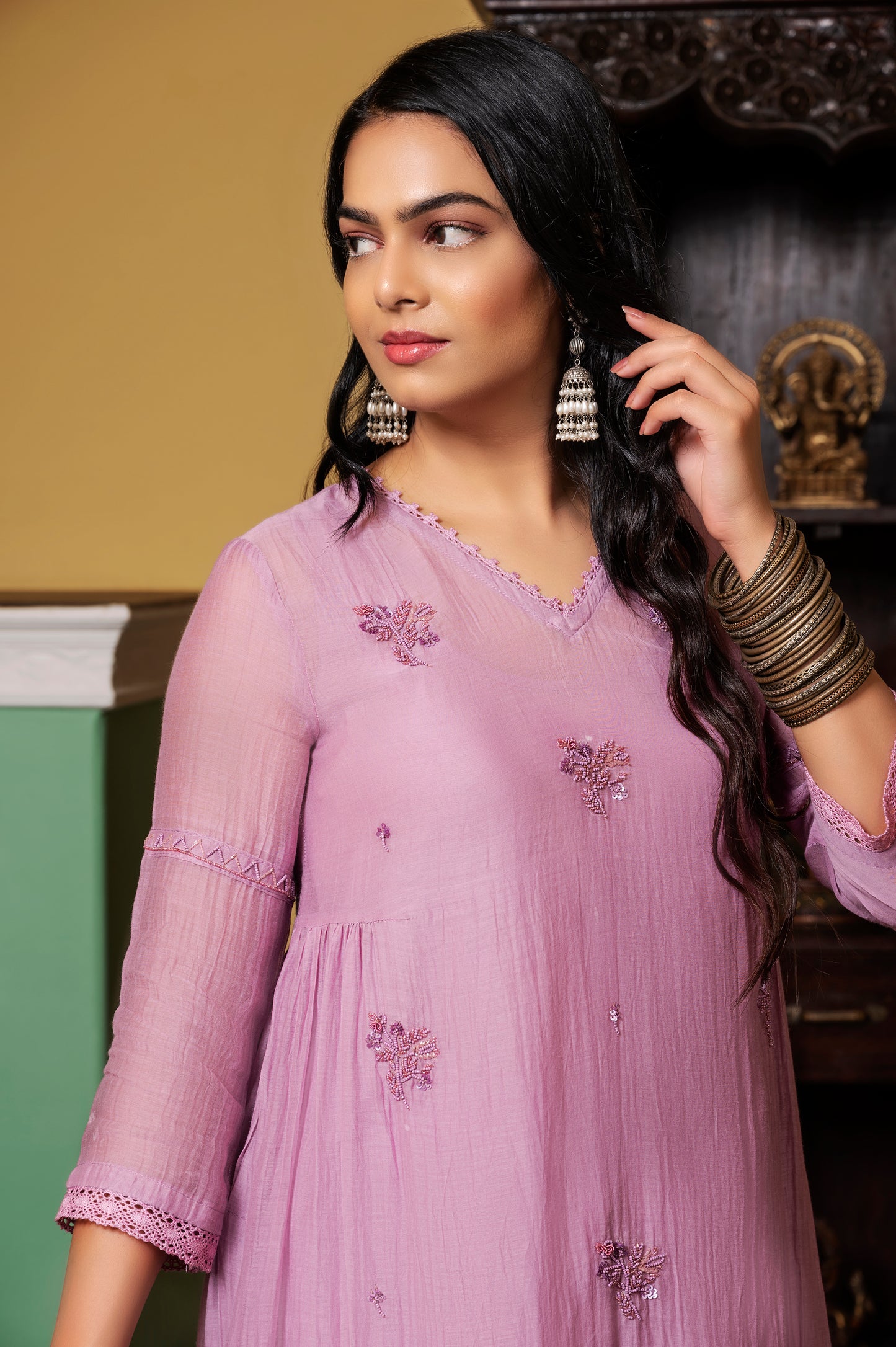 Lavender Fine Chanderi Kurta