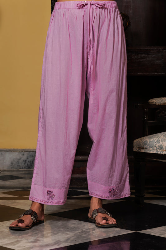 Lavender Zardozi Cotton Pants