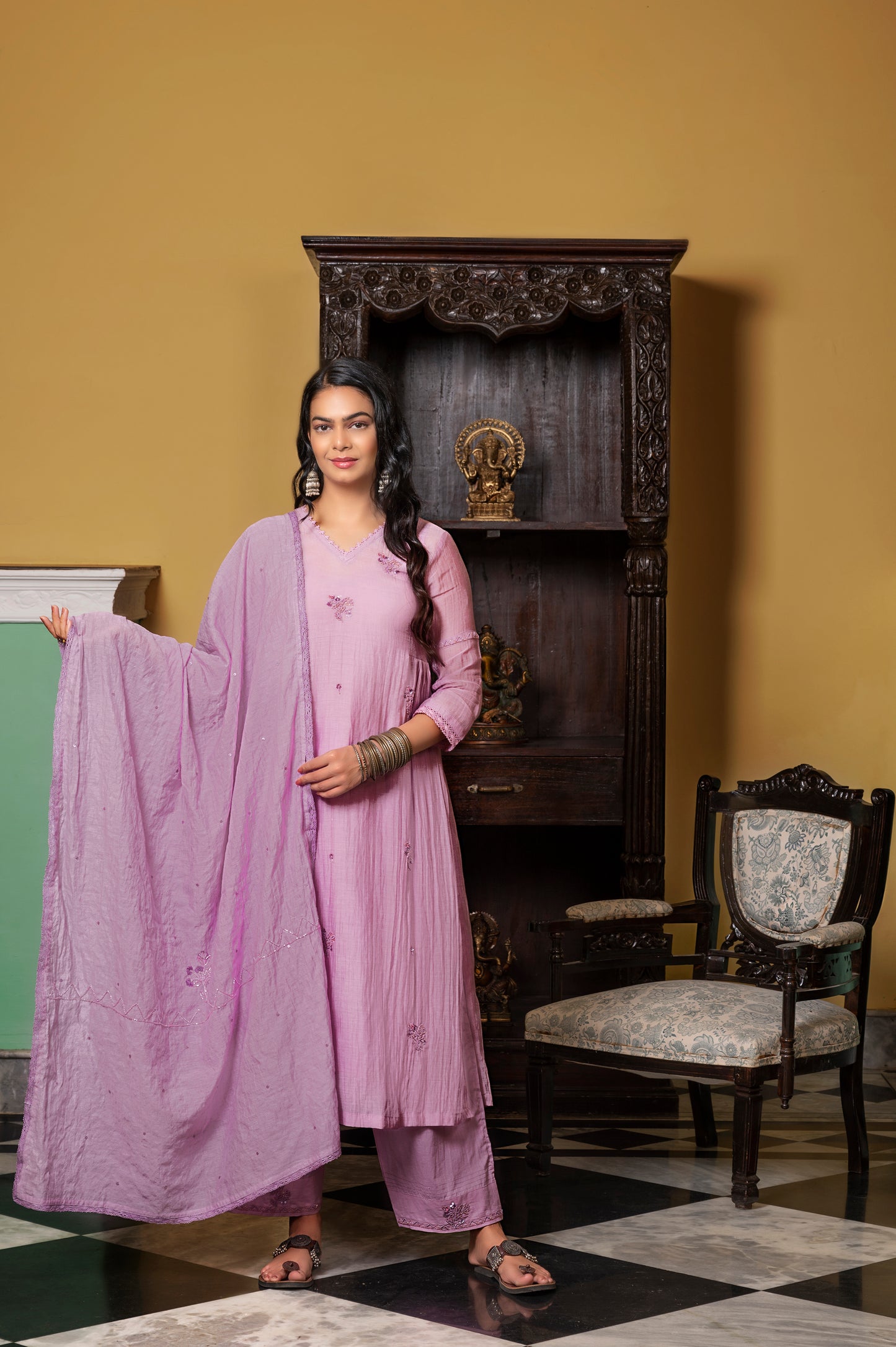 Lavender Fine Chanderi Kurta Set