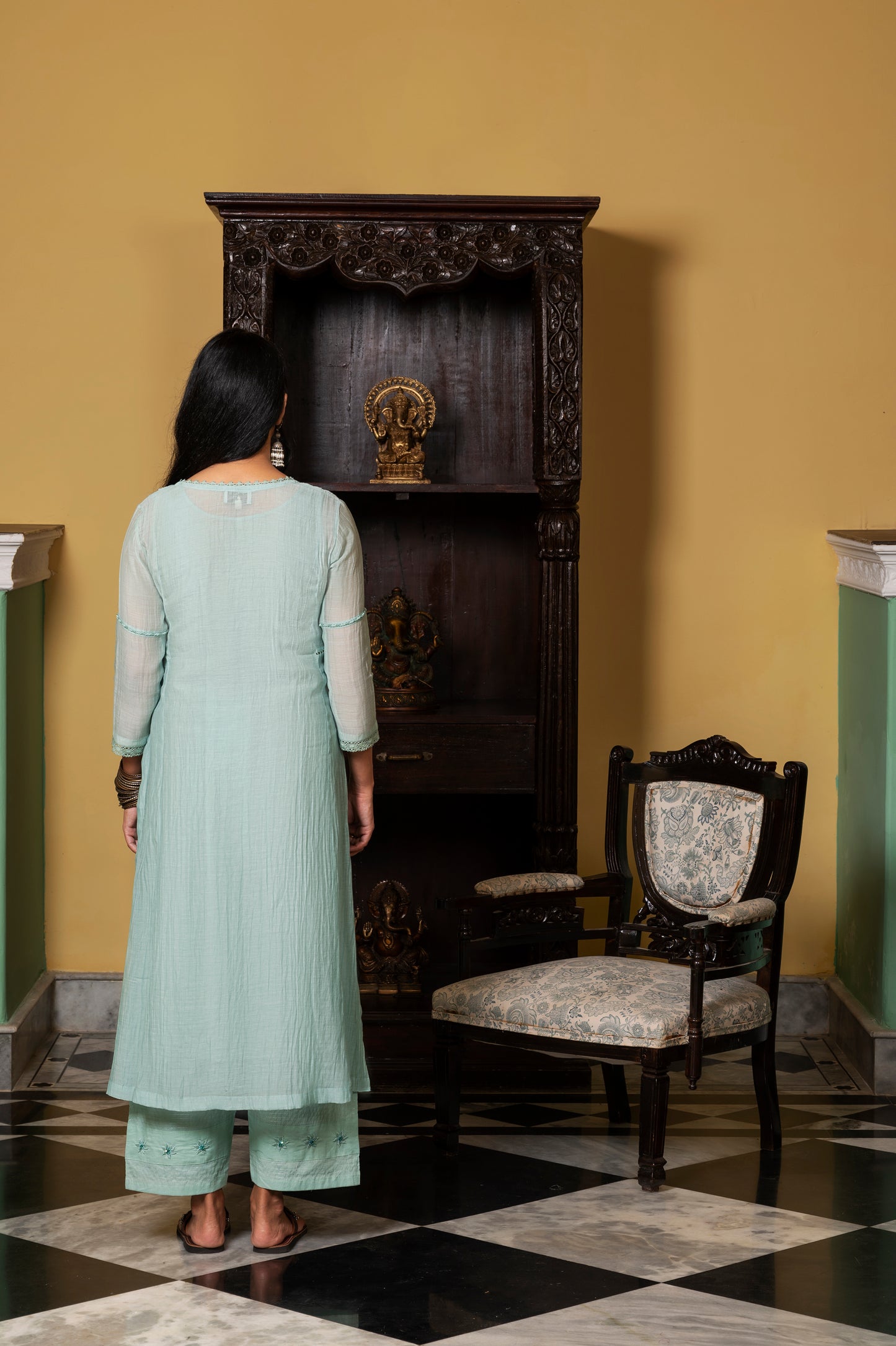 Sea Blue Fine Chanderi Kurta
