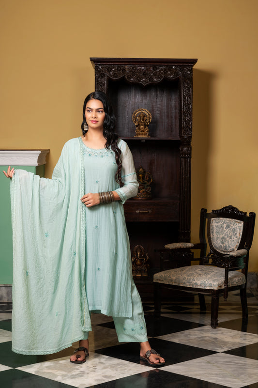 Sea Blue Zardozi Chanderi Dupatta