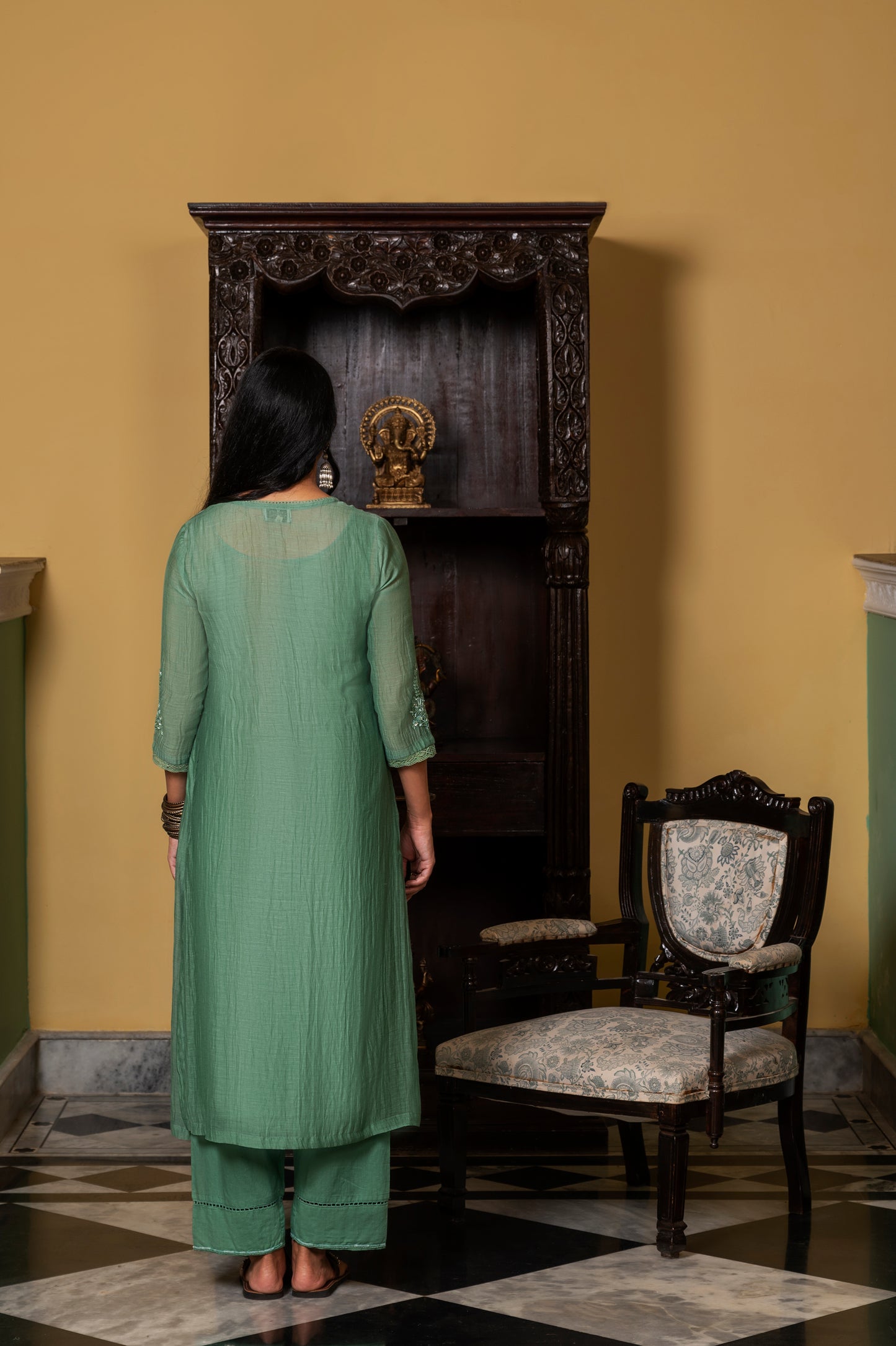 Emerald Green Fine Chanderi Kurta Set
