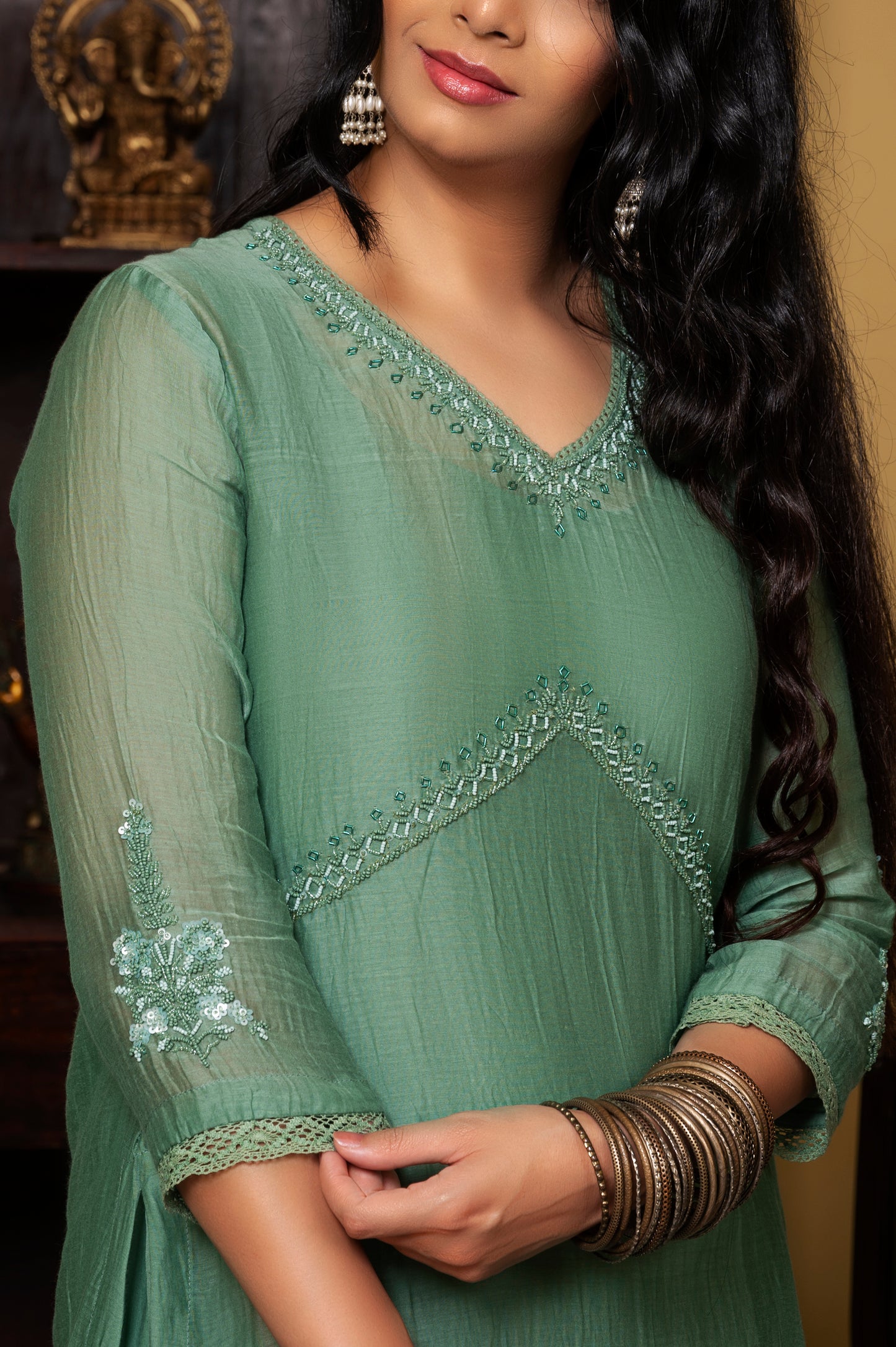 Emerald Green Fine Chanderi Kurta Set