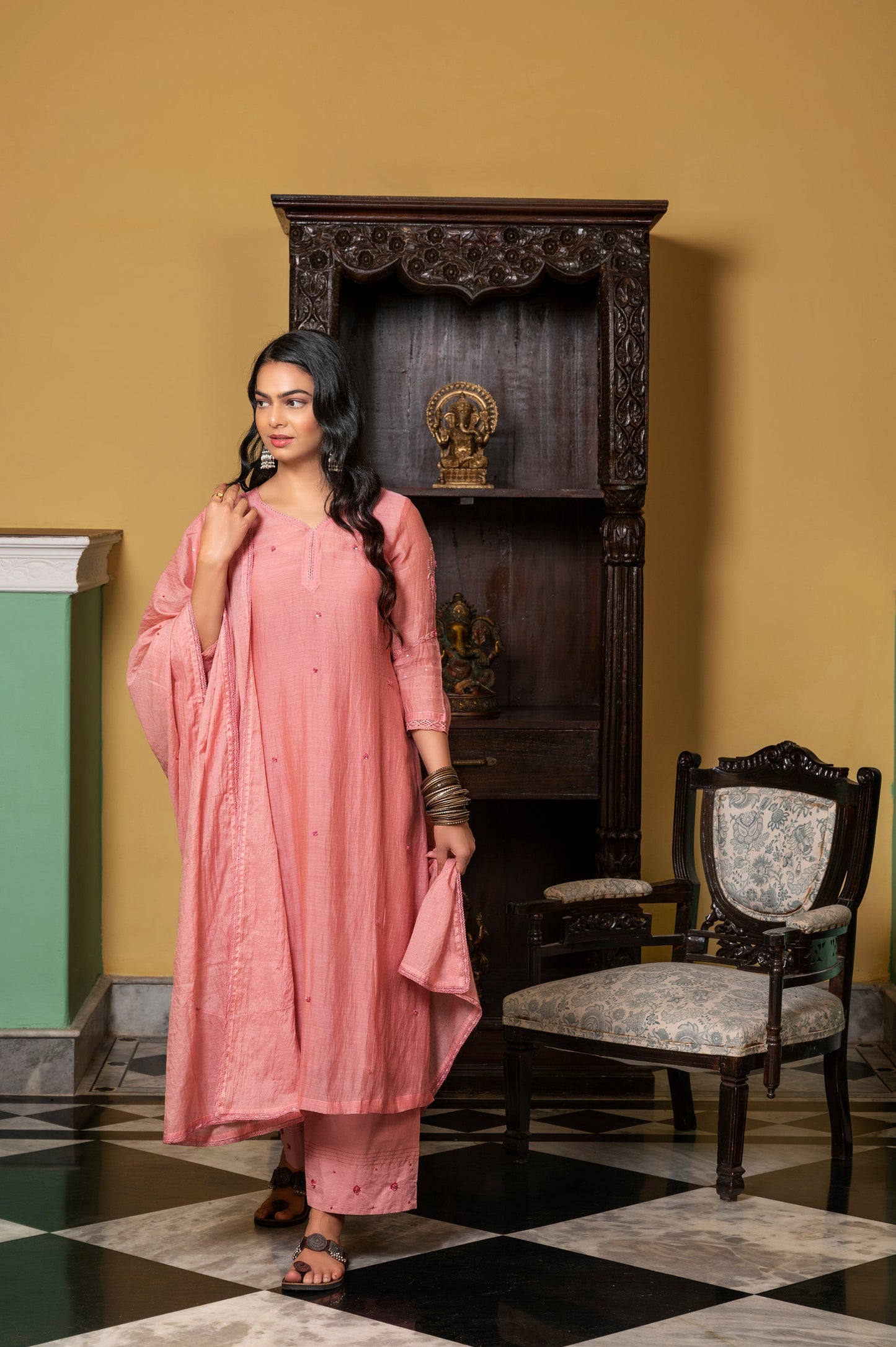 Coral Fine Chanderi Kurta Set