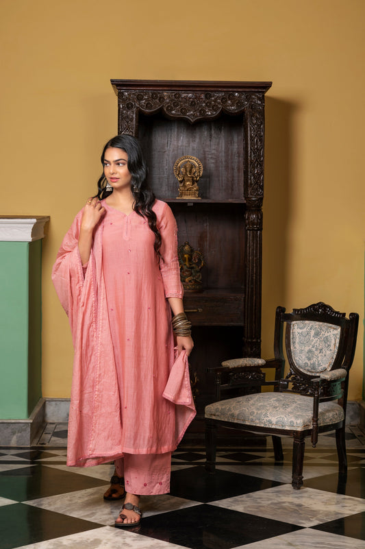 Coral Fine Chanderi Kurta Set