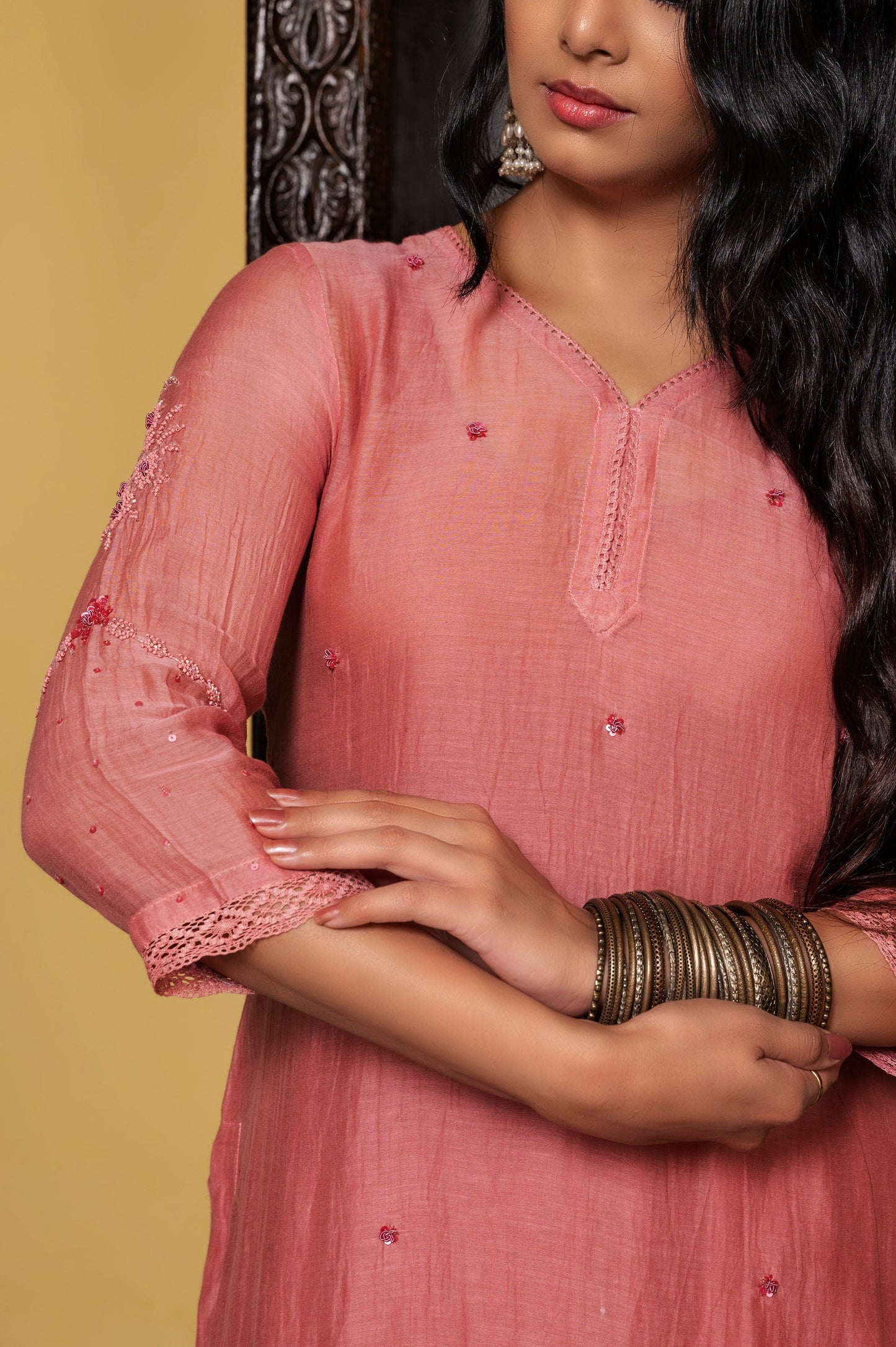 Coral Fine Chanderi Kurta Set